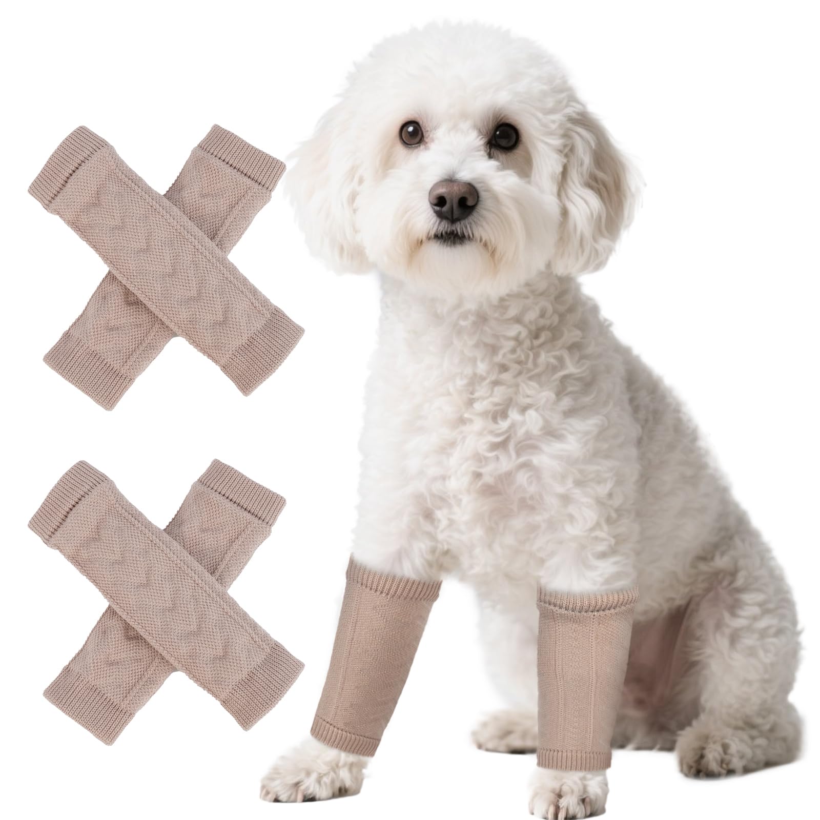 PUMYPOREITY 4 Pcs Dog Elbow Protector, Dog Leg Wrap, Dog Lick Sleeve To Prevent Licking Back Leg, Joint Protective Sleeve Arthritis (Cinnamon, M)