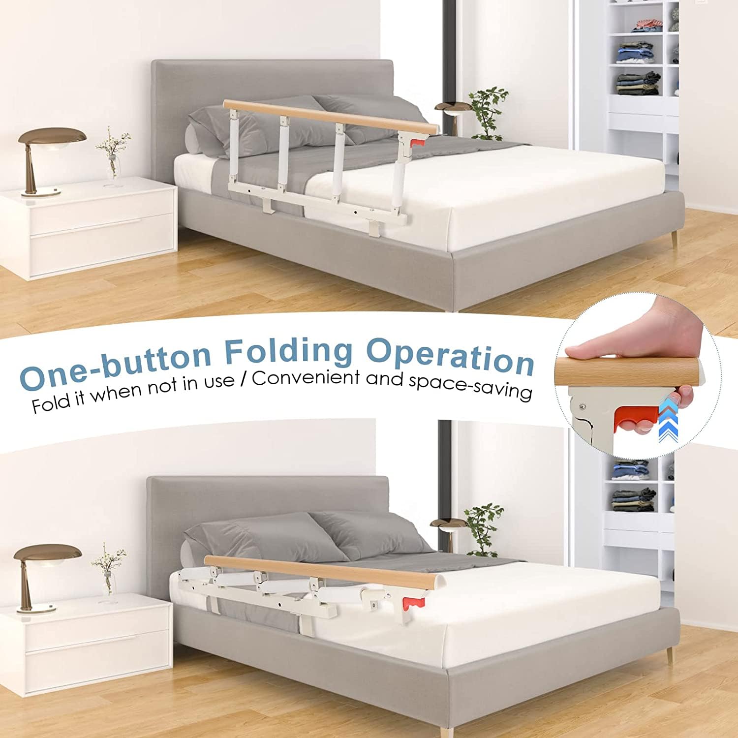Aomdom Sponda Letto Anziani, Sbarra per Letto Anziani 97 * 40cm Portatile Sponde Letto Anziani Pieghevole Barriera Letto Barriera di Sicurezza Griglia per Letto per Bambini Adulti E Anziani