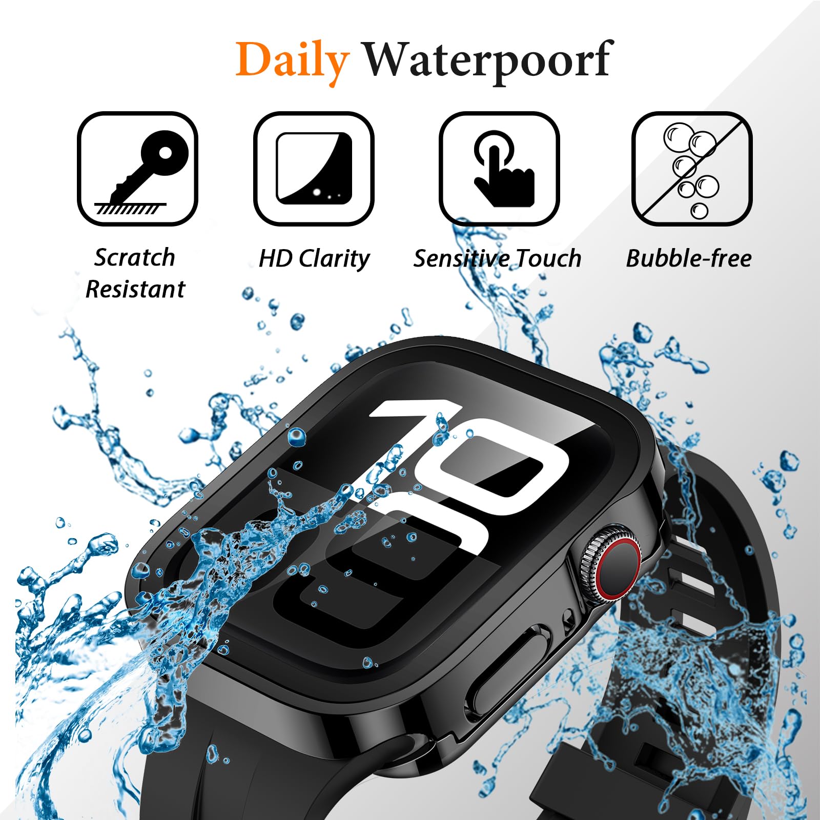 Amizee Etui 2 w 1 [2-pak] kompatybilne z Apple Watch Series 10 46 mm z wbudowaną osłoną ekranu, twarda obudowa ochronna z poliwęglanu z prostą krawędzią do iWatch 46 mm, czarne