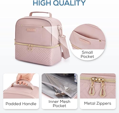 Miniatura 5 de TOURIT Lonchera para mujer, de doble cubierta, con aislamiento, para mujeres y hombres, para el trabajo, la escuela, color rosa