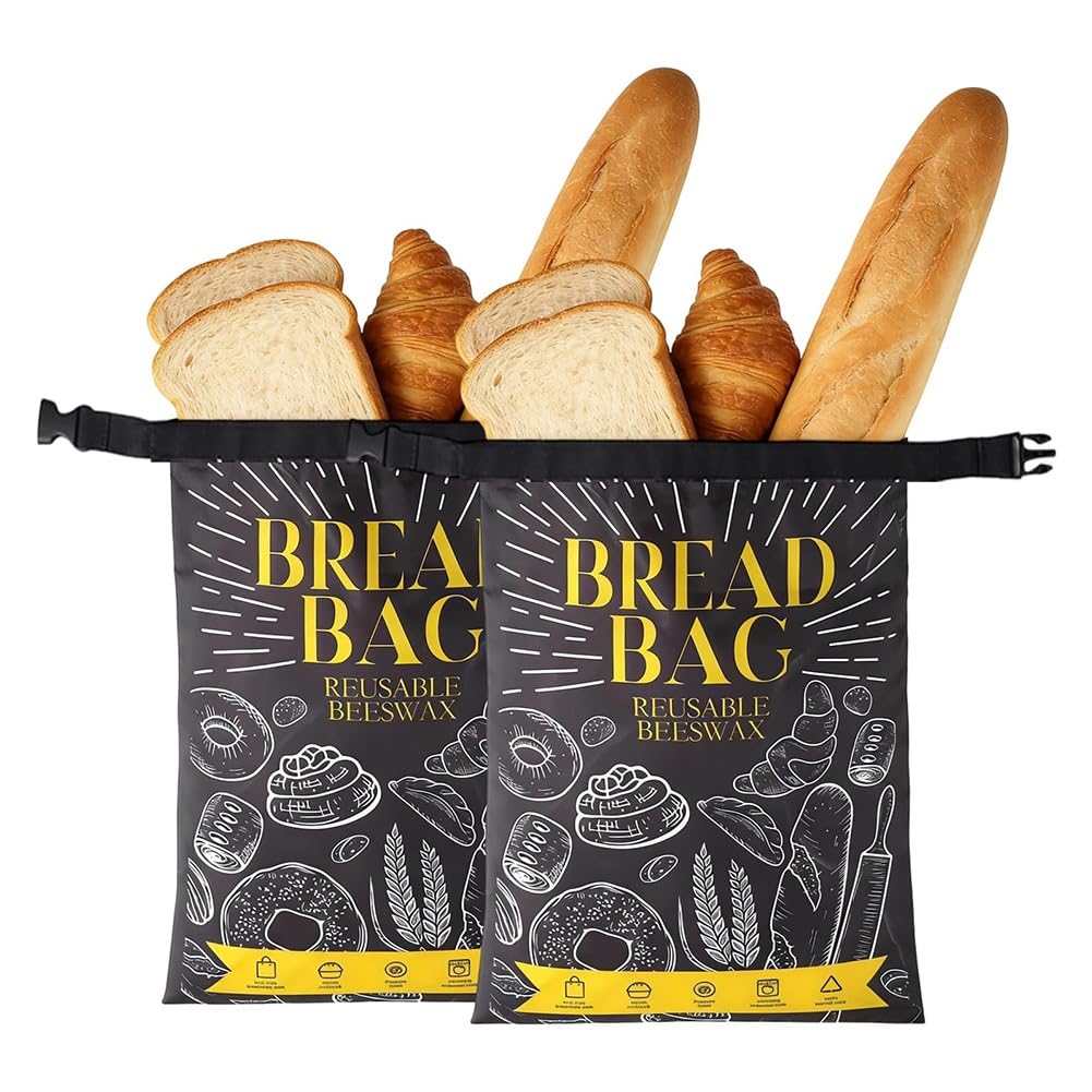 UDSKNV[KSL Reusable Beeswax Bread Bags Sourdough Storage Bag with Lining 2 Pack for Homemade Bread to Keep Large C