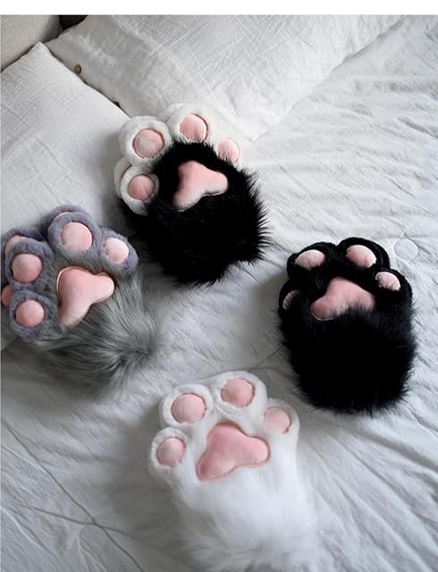 Foto 3 de 5 de Cazqgoy 1 par de guantes de pata de piel de peluche, guantes de pata de peluche, guantes de pata de gato