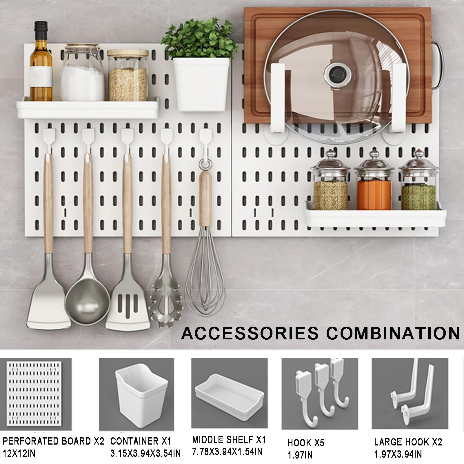 Plastikowy organizer narzędziowy Pegboard, zestaw kombinowany Pegboard, panele Pegboard bez otworów, wielofunkcyjny stojak ścienny Pegboard do sypialni i kuchni Pegboard (12x12 cali-B)