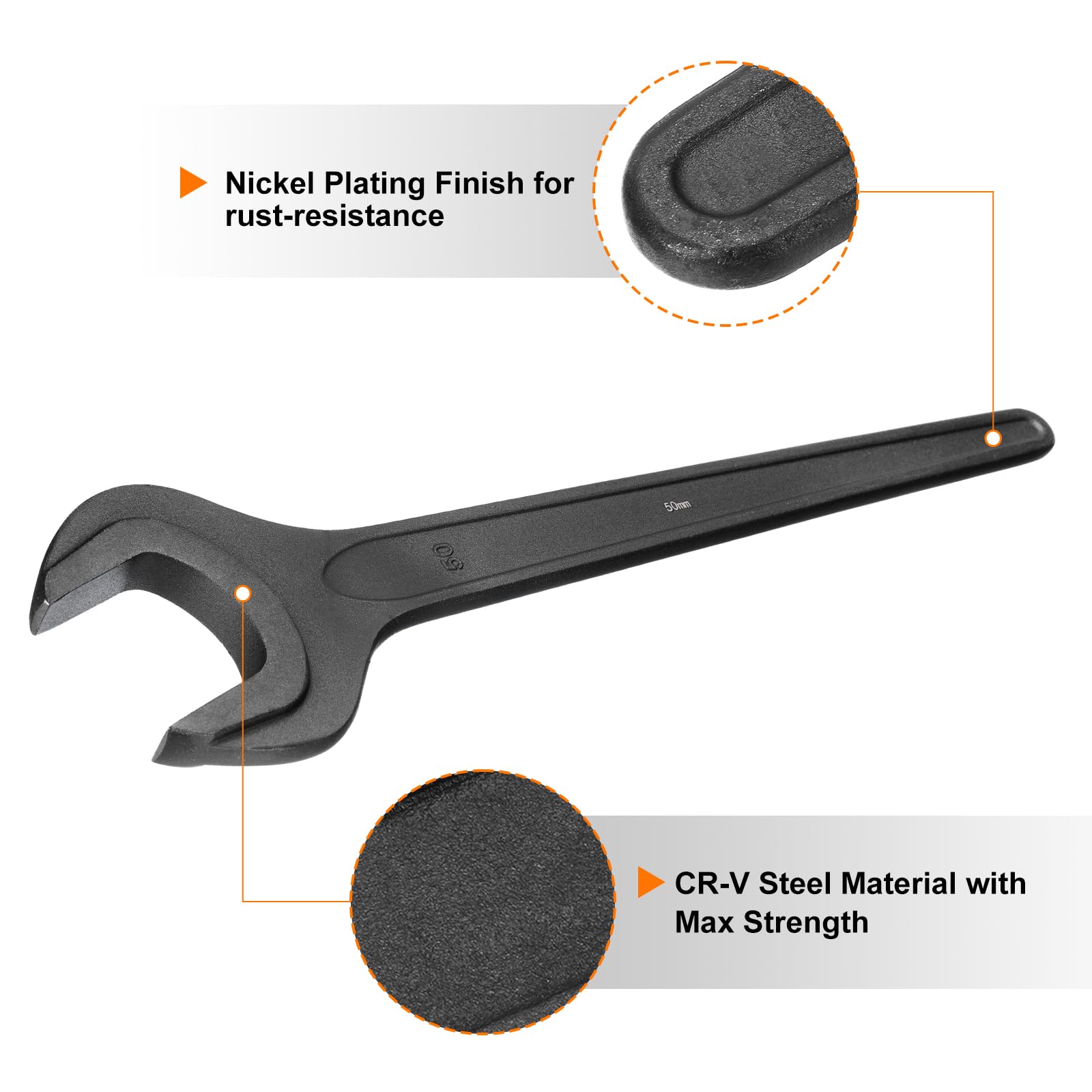 QUARKZMAN Llave Fija De Una Boca 50mm Llave De Extremo Abierto Acero CR-V Grueso Para Reparación De Automóviles Y Ensamblaje De Muebles Negro