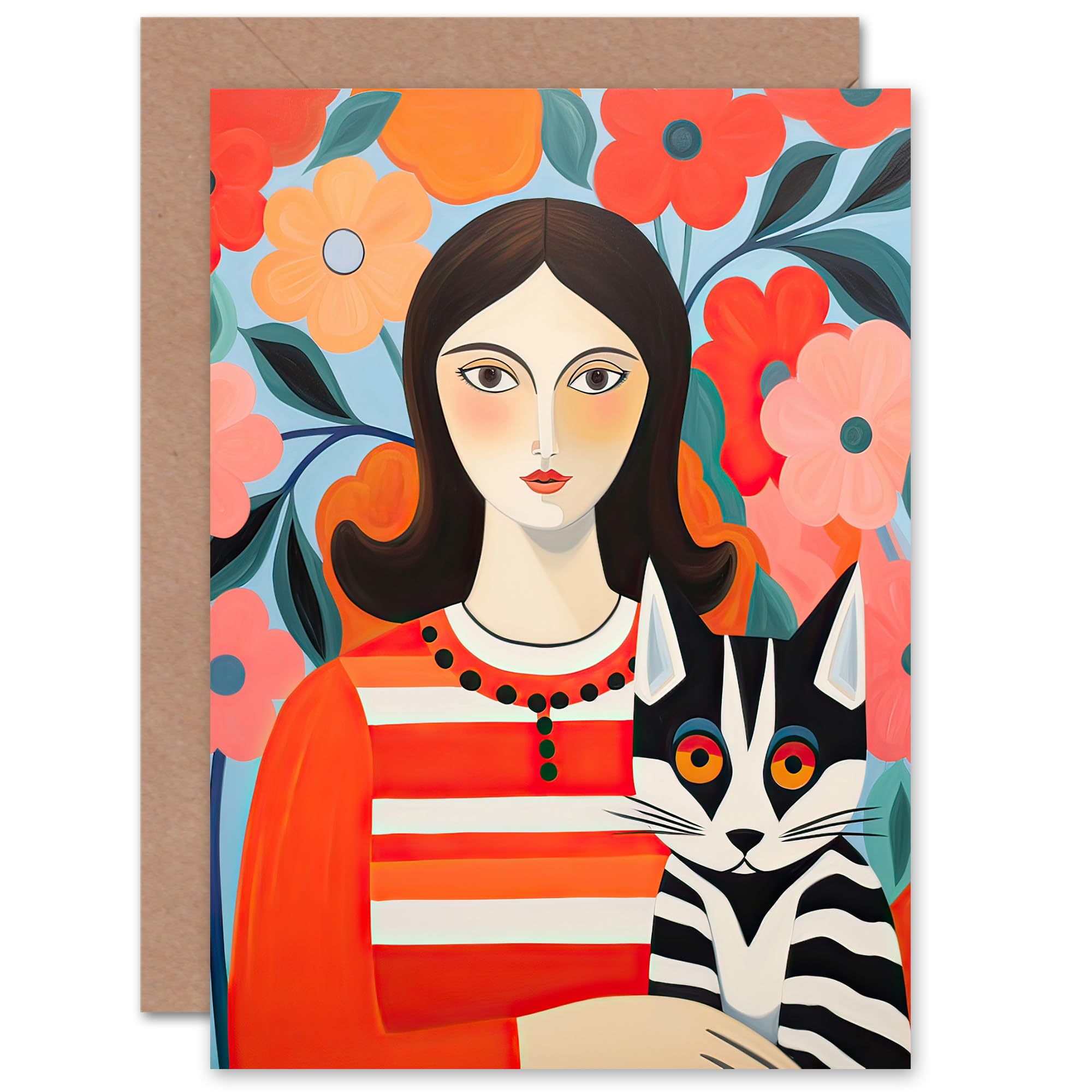 The Matisse Moggie Cat Mum Fun Bright for Wife Her Birthday Blank Greeting Card