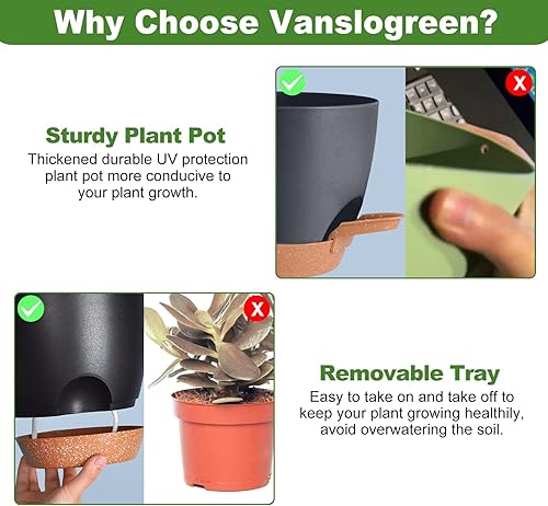 Miniatura 43 de Macetas de interior de 7/6.5/6/5.5/5 pulgadas con riego automático para plantas de interior con orificio de drenaje, macetas de plástico para Verde