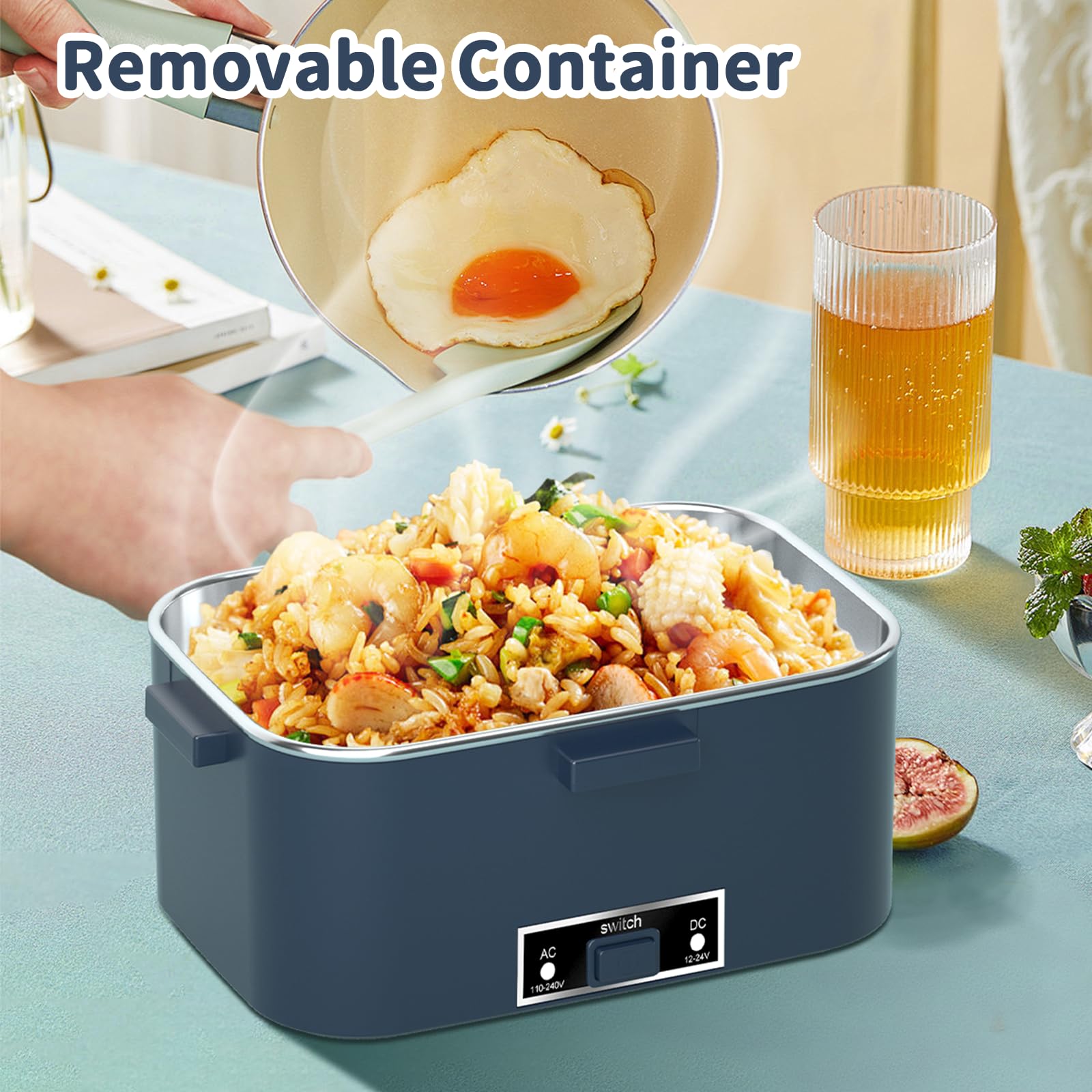 Elektrische lunchbox, 100 W, 3-in-1 draagbare verwarmde lunchbox