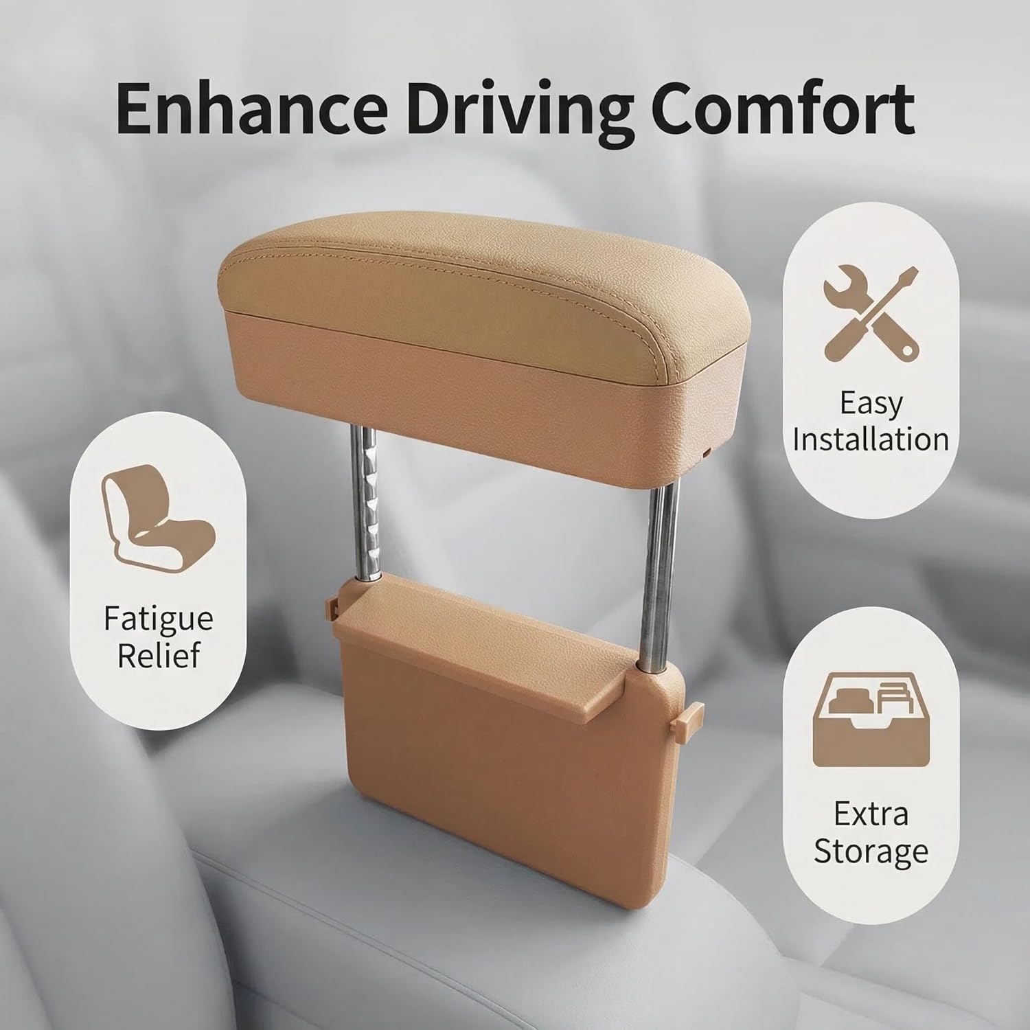 JONAS C Car Armrest Storage Box Universal Car Armrest Support Elbow, Car Center Console Armrest Extender Adjustable Armrest Height Forearm Wrist Support Pad for Most Car