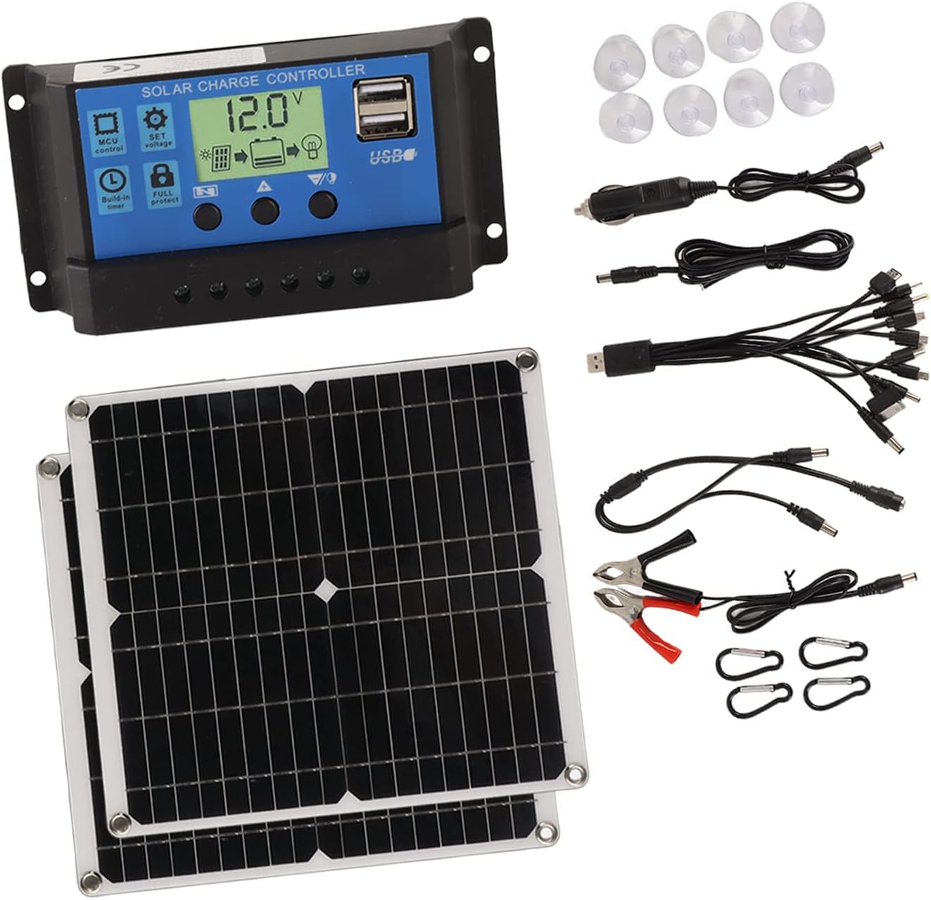 Solar Panel Kit, Solar Panels Kit Solar Battery Charger with 2 USB Output 50W Solar Panel 60A Solar Controller Set for RV Camping Blackout