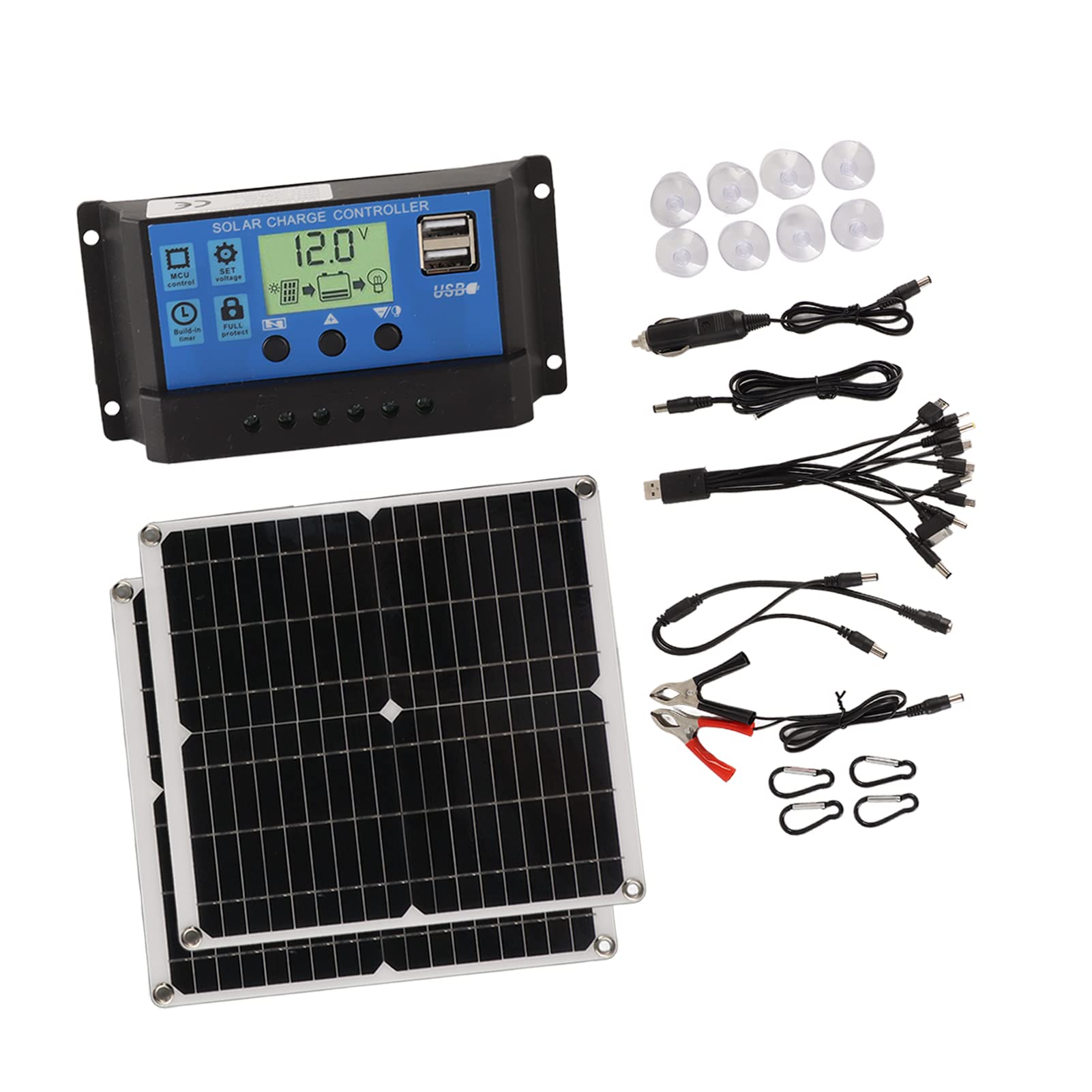 Kit pannello solare da 50 W, pannello solare portatile in silicio monocristallino impermeabile IP65 12 V 24 V con regolatore di carica da 60 A Doppia uscita USB per campeggio