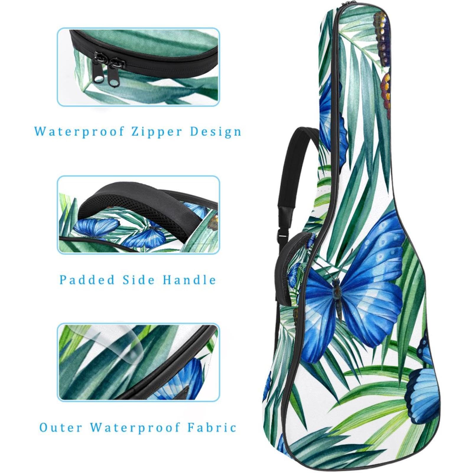 Torba na gitarę akustyczną wodoodporny plecak na gitarę grubo miękki wyściełany motyl klasyczna obudowa na gitarę, wielobarwny, 42.9x16.9x4.7 in, Organizer do torby