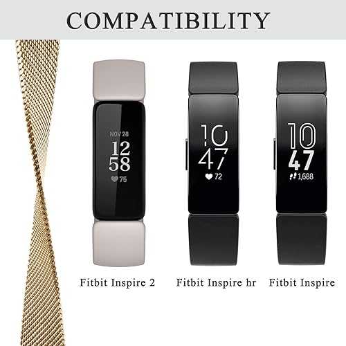 Miniatura 2 de Correa de repuesto para Fitbit Inspire 2 bandas para mujeres y hombres, correa de repuesto de malla de metal de acero inoxidable ajustable para