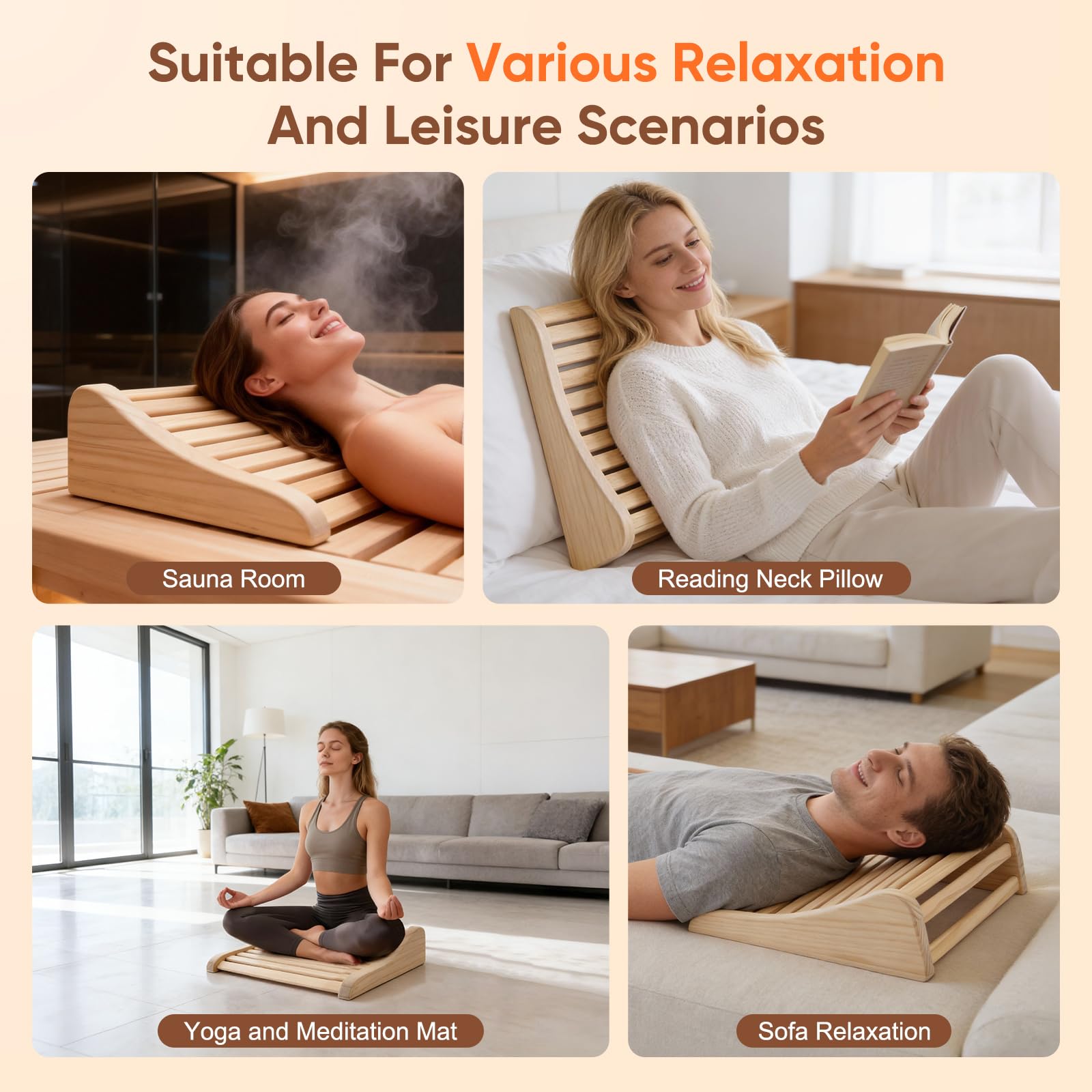 Sauna Kopfstütze aus Abachiholz 2 Stück, Ergonomische Sauna Rückenlehne & Nackenstütze mit Luftzirkulation und Rutschfester Basis, Für Sauna Infrarotkabine Dampfbad, 37 x 33 x 10 cm