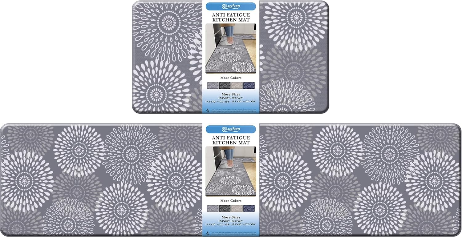 LuxStep Kitchen Mat Cushioned Rugs Anti-Fatigue Mats for Kitchen Floor,Waterproof Non-Slip Mats and Rugs Set for Office,Floor,Laundry 17.3"30"+17.3"70",Grey