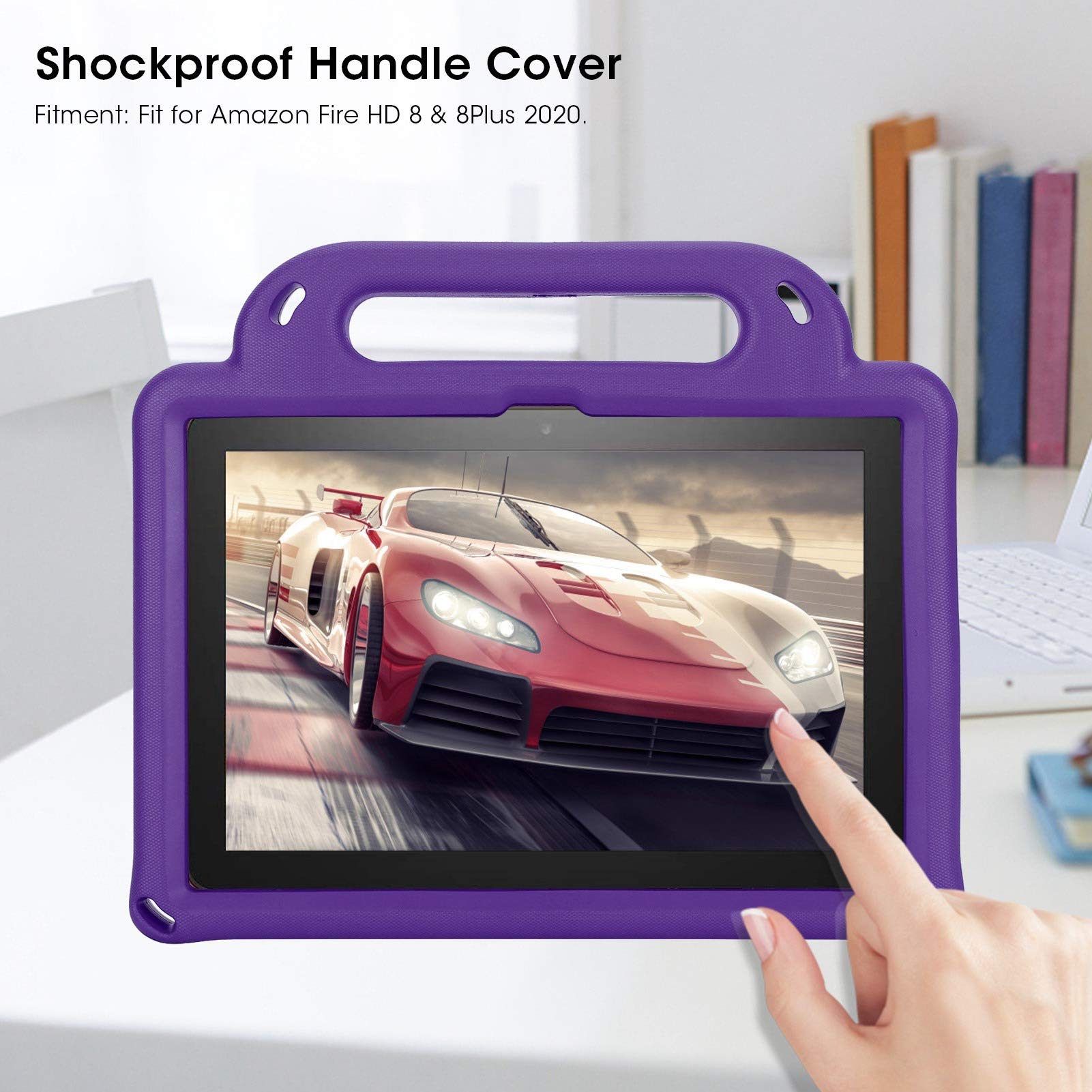 Tablet-Schutzhülle mit Griff und Halterung für HD 8 & 8 Plus 2020, Schutzhülle aus EVA-Schaum, ungiftig, für Kinder (PURPLE)