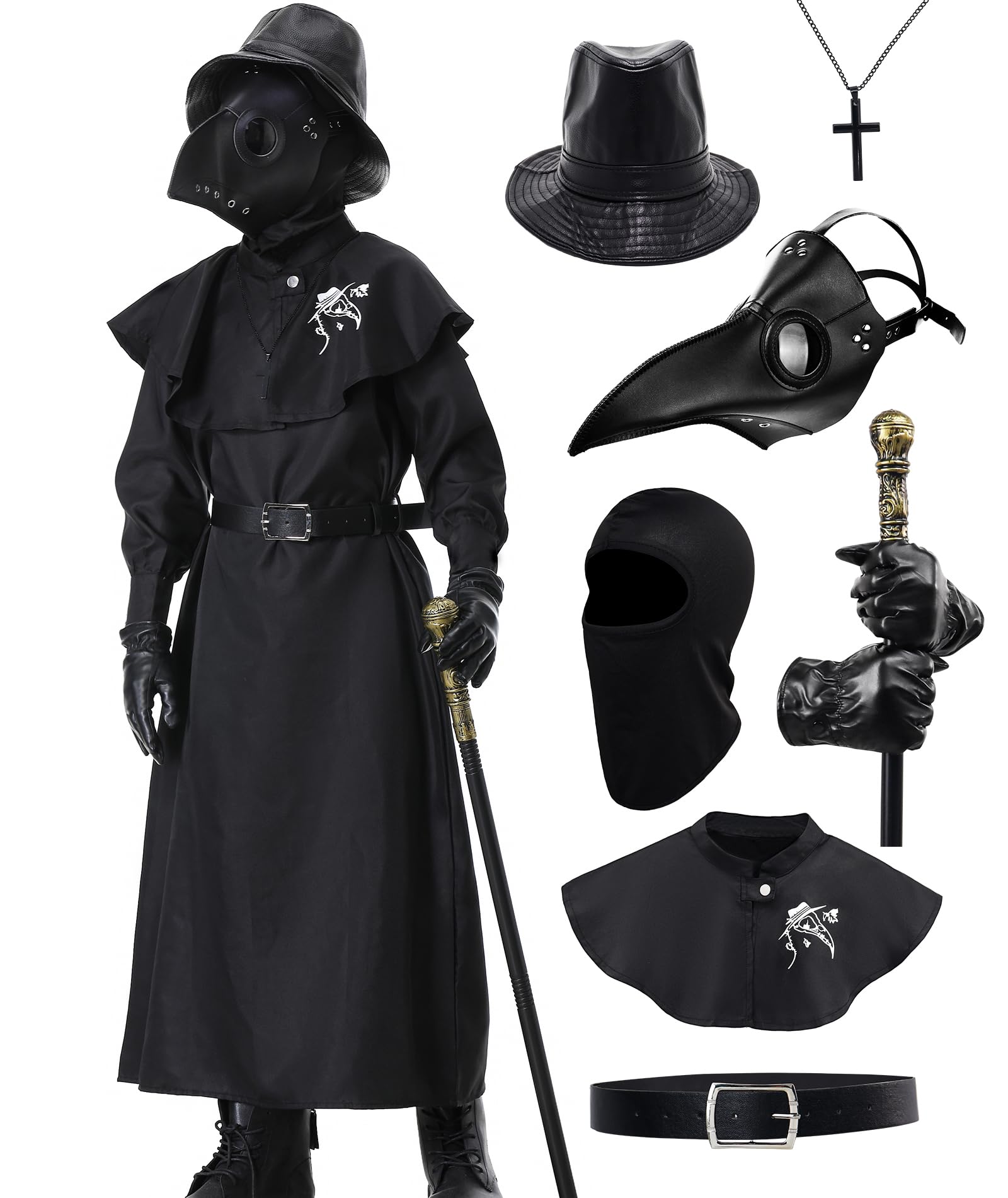 Costume Medico della Peste Bambino Vestito Maschera Dottore della Peste Ragazzi Ragazze Plague Doctor Costume Halloween Carnevale
