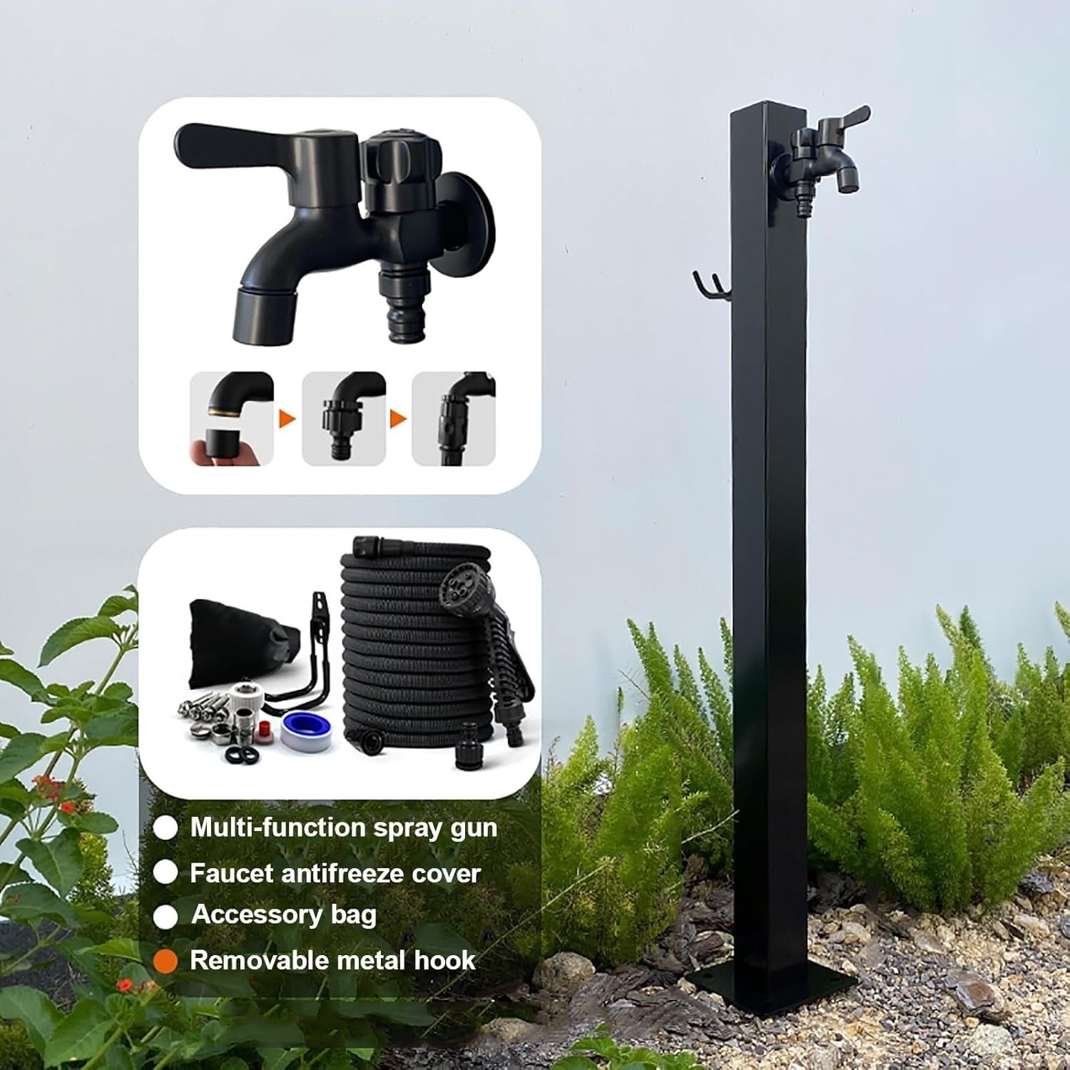 Columna de Agua para Jardín Soporte De Manguera Jardín Independiente Con Grifo - Columna Agua Al Aire Libre Acero Inoxidable Montado En El Piso