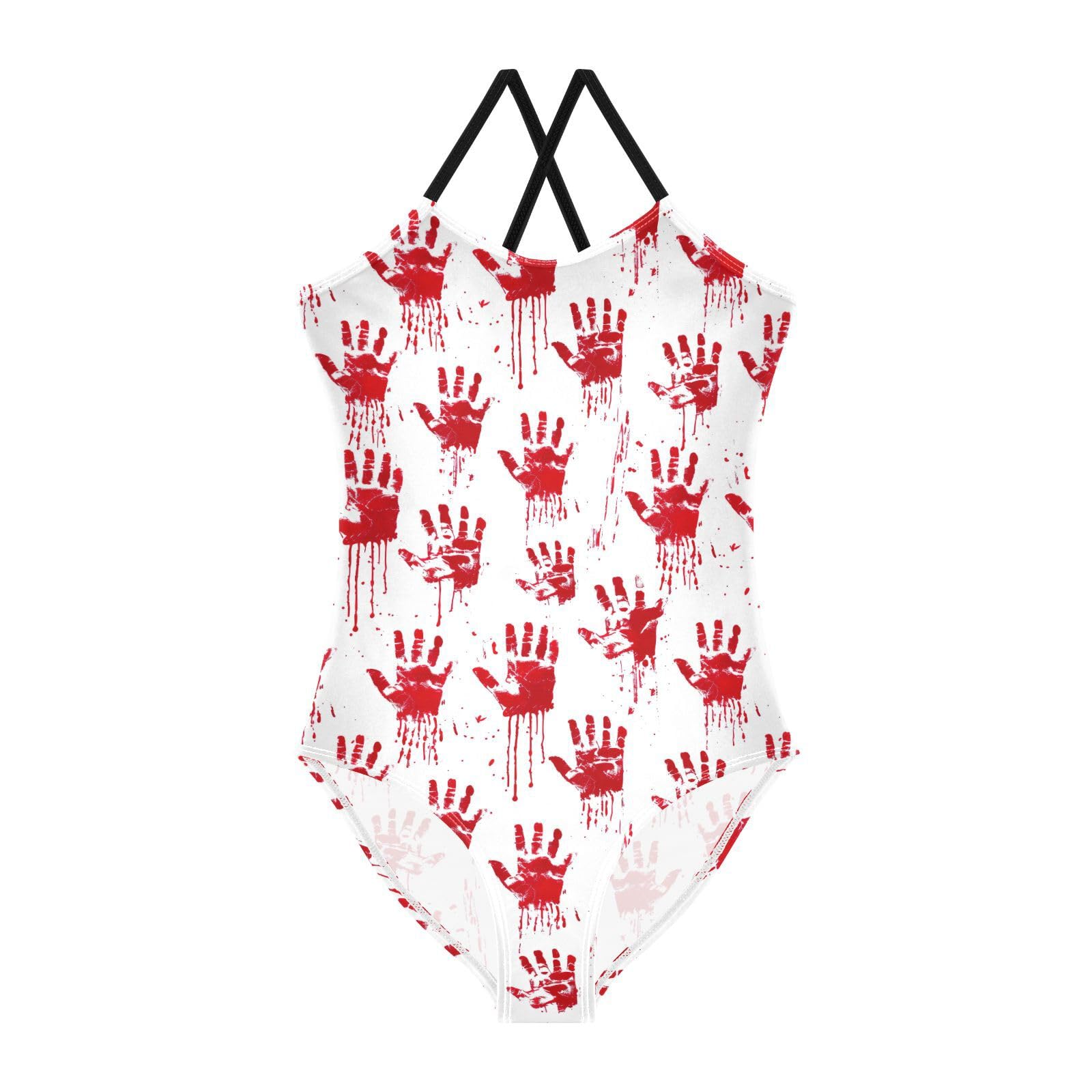 UMIRIKO Teen Girls One Piece Swimsuit Halloween Scary Bloody Handprint Zombie Swimwear Beach Bathing Suit Size 9/10 202b5368