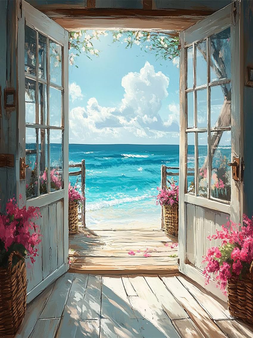 MBNTJHT Scenery Stamped Cross Stitch Kits for Adults,Landscape Beach Needlepoint Counted Cross Stitch Kits for Beginners,Prestamped Pattern Needlepoint Kit Crafts for Home Decor Gifts 12X16 Inch.-image-36