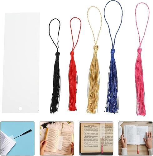 Miniatura 3 de ONDIAN Bookmark Macrame Decor 10 Sets DIY s Blank Acrylic s Book Page Makers with Tassel Graffiti Unfinished for DIY Crafts Reward Wedding
