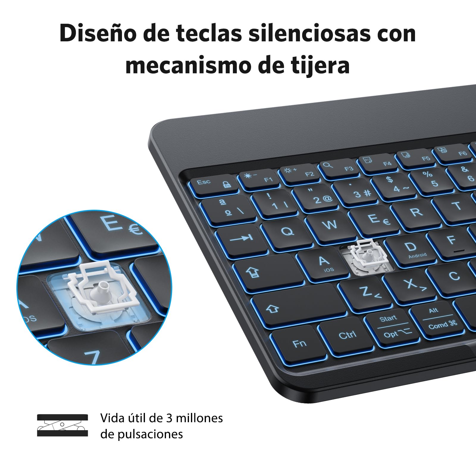 OMOTON Tastiera Bluetooth per iPad/tablet con supporto per telefono | Tastiera per iPad con retroilluminazione, ricaricabile, QWERTY, tasti ingrandite, wireless, portatile, ultra sottile