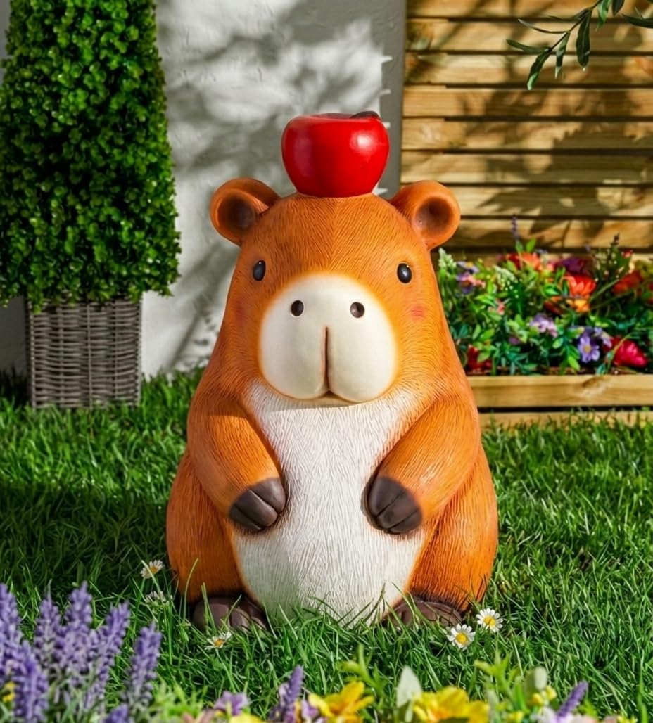 New Adorable Cara the Capybara Garden Ornament – Sitting Capybara Statue with on Head for Outdoor Lawn Patio Display Or Indoor Home Decor Gift -G72 (Small)