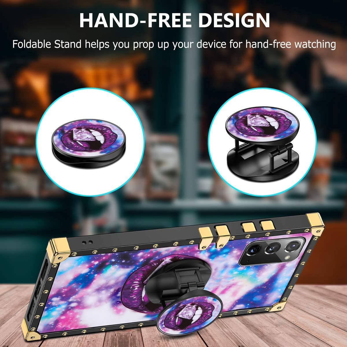 JAKPAK for Galaxy Note 20 Case with Kickstand for Girls Women TPU Luxury Case with Strap Shockproof Protective Heavy Duty Metal Cushion Reinforced Corners Case for Galaxy Note 20 5G 6.7inch Lip Purple