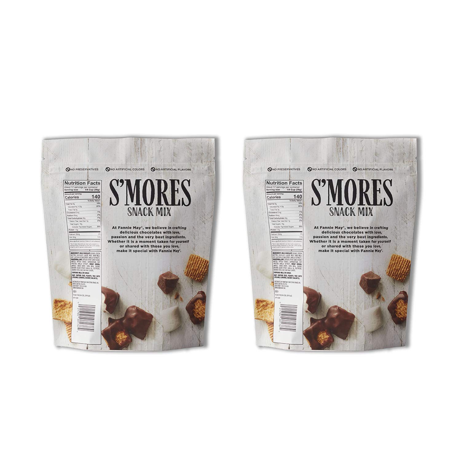 Fannie May S'mores Snack Mix, Milk Chocolate Covered Mini Marshmallows and Graham Cereal, 18oz Bag, 2 Pack