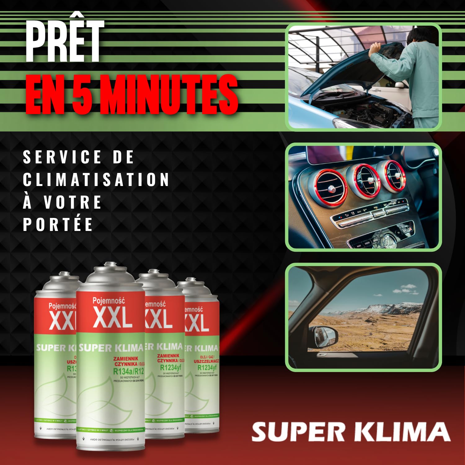 4 Cartouches R134a Recharge Clim 3 en 1, Stop Fuite Clim Auto, Gaz Climatisation Voiture, SUPER KLIMA