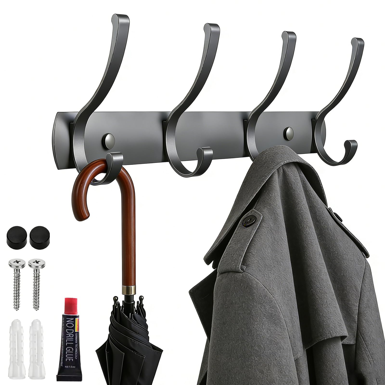 Lichamp Coat Hangers Wall Hooks Double Hook Rack Metal Sturdy Hooks with Screw Coat Rack Wall Mount for Clothes Towel Keys Heavy Duty Hook for Door Kitchen Bathroom Shower Rental Houses