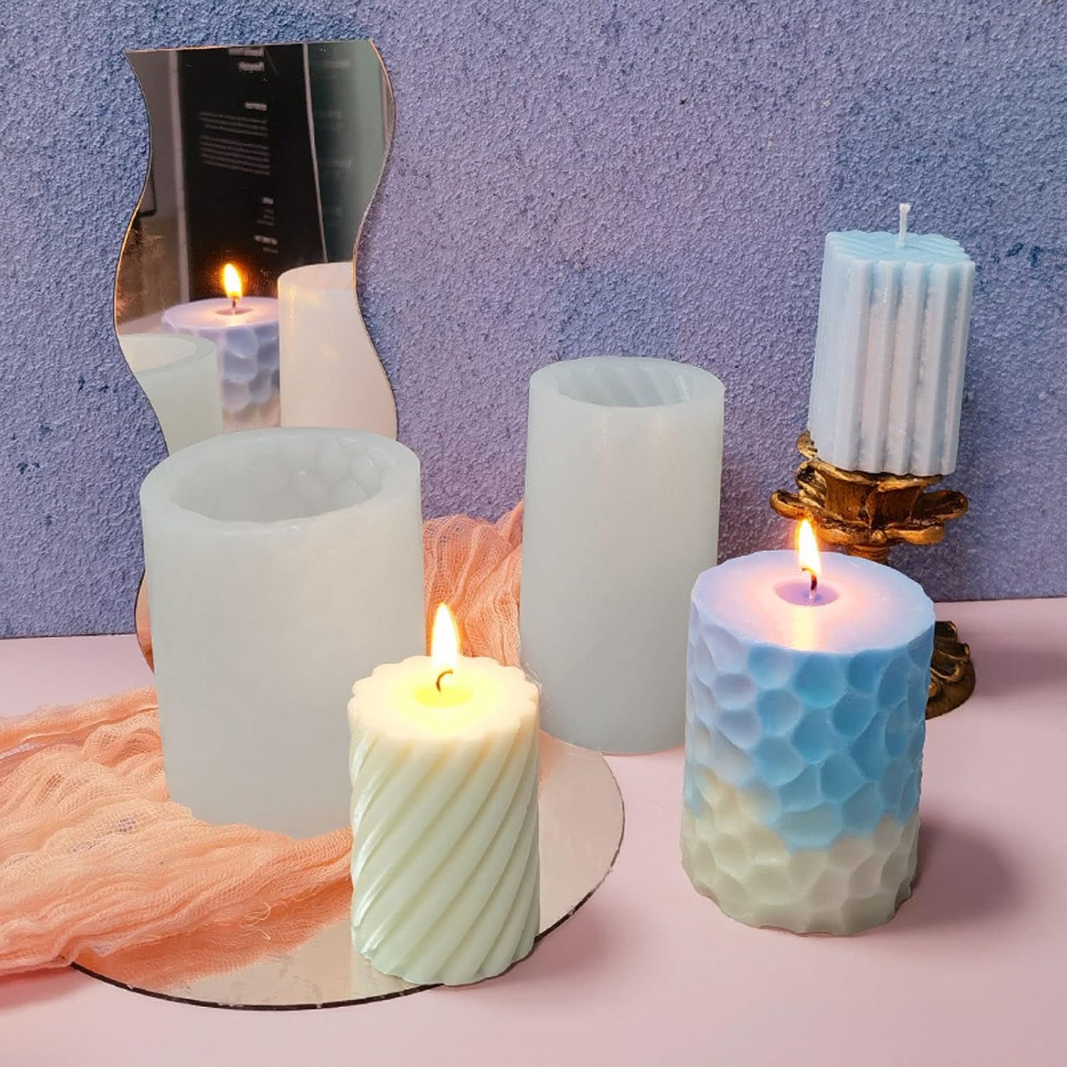 Candles Mold Non-Stick Silicone Mold for Scented Candles Desk Ornaments Soaps Lotion Kit for Making