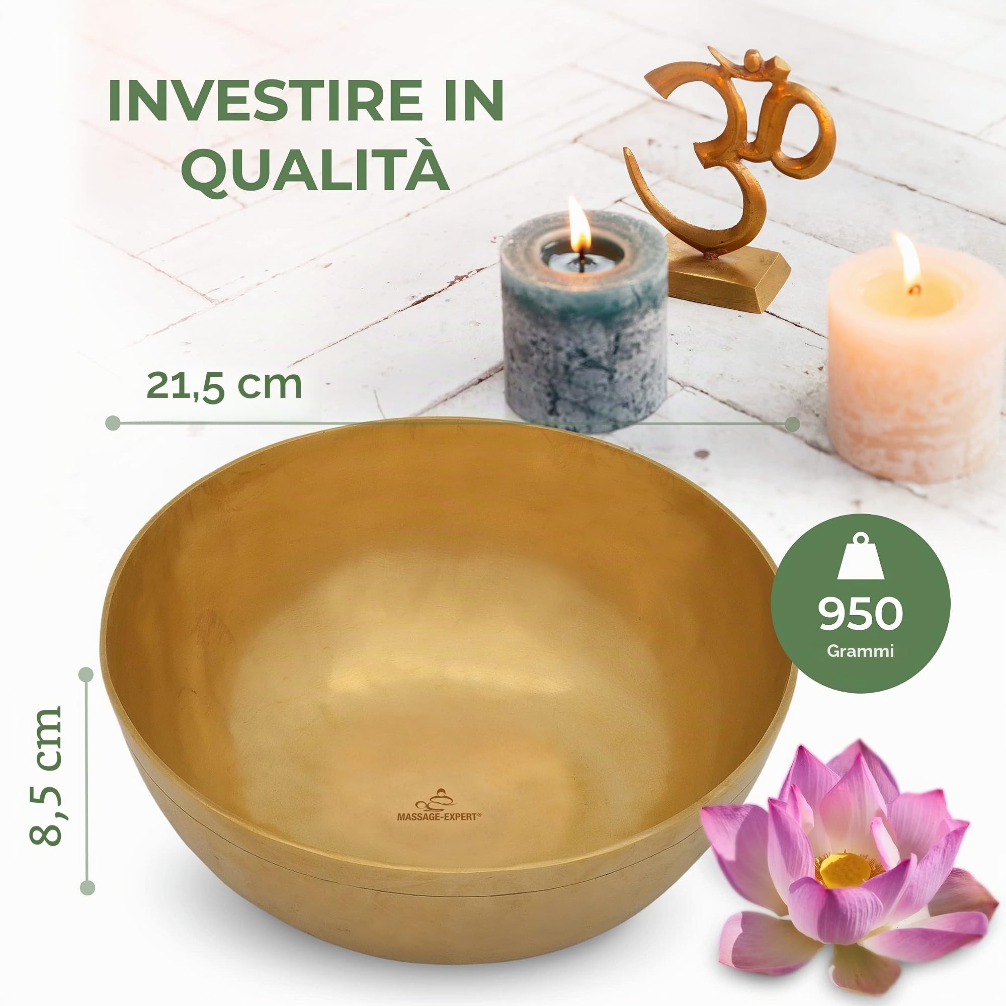 MASSAGE-EXPERT Campana Tibetana Universale, Ø 21,5 cm, 950 gr - Ampio spettro sonoro per un efficace massaggio sonoro e musicoterapia in tutto il corpo, Qualità eccezionale