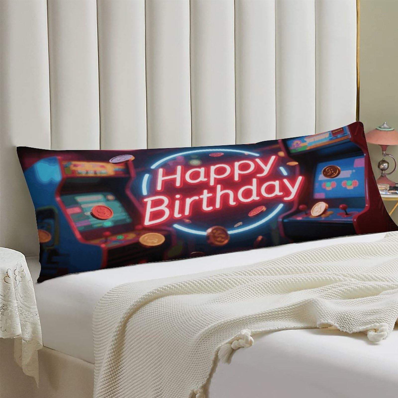 Body Pillow Cover 20x54 Long Pillow Case with Invisible Zipper Breathable Microfiber Neon Happy Birthday Pillowcase Soft Cozy Protector for Bedroom Couch Sofa Bed Home Decor All Seasons