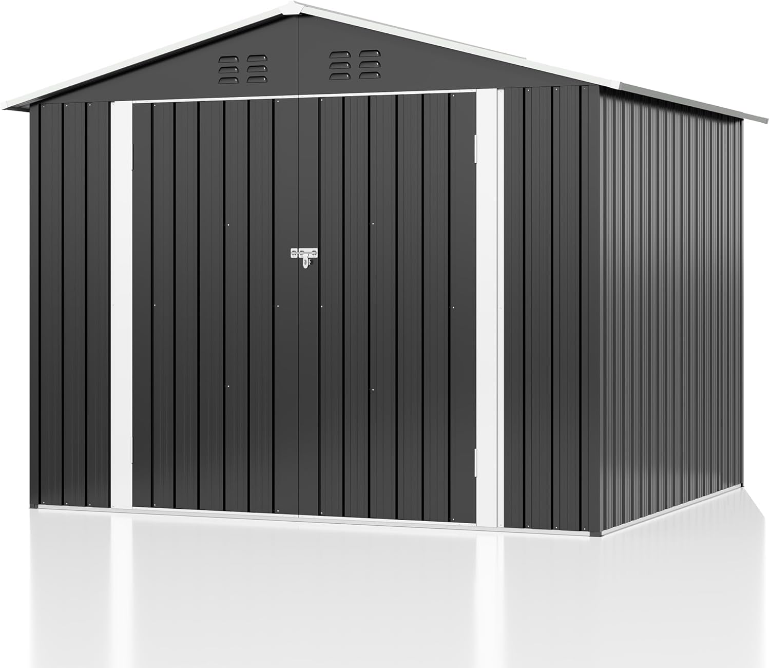 Cobertizo de almacenamiento para exteriores de 5.6 x 8 pies, cobertizo de jardín de metal con estructura de marco actualizada y puertas con