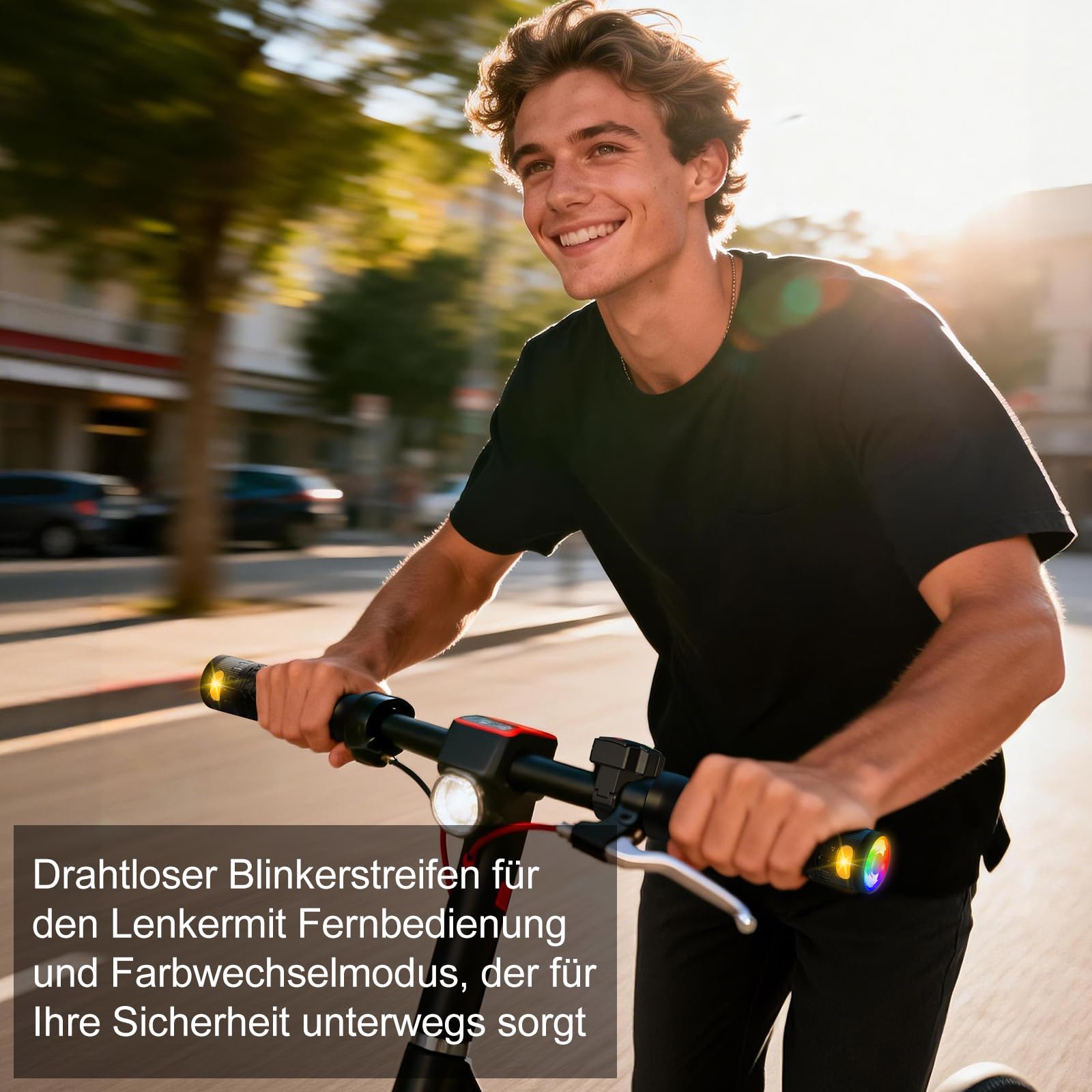 E Scooter Blinker Griff mit Farbwechsel-Lichtern, Roller Blinklicht mit magnetischer Ladestation & Fernbedienung Warnlicht für Xiaomi M365/Pro2/1S, Ninebot G30 Ersatzlenker, Scooter-Zubehör