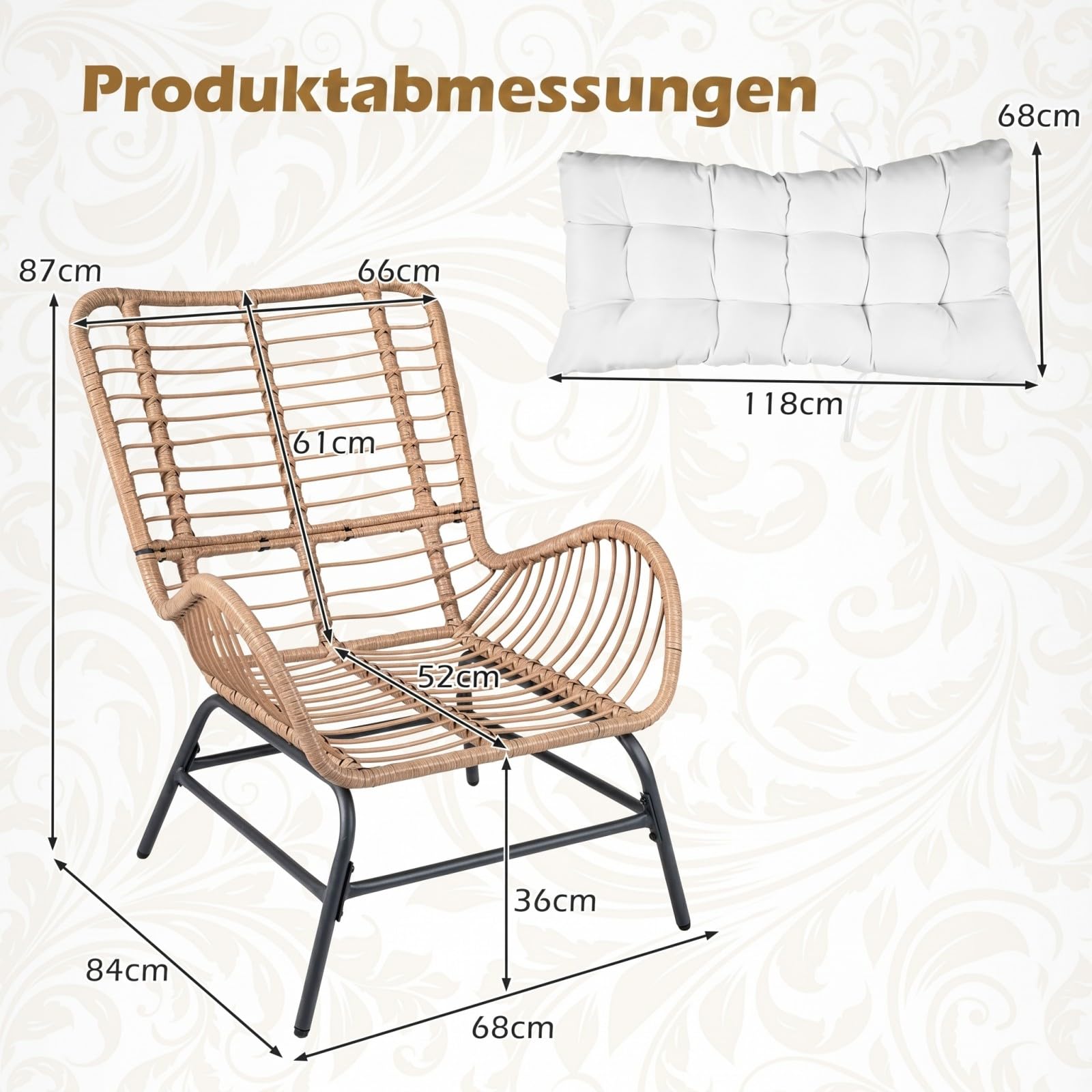 COSTWAY 2er Set Gartenstühle Rattan Wetterfest, Gartensessel mit dickem Kissen, Rattansessel XXL, Terrassenstühle, Rattanstühle bis 150 kg belastbar, für Garten, Terrasse, Balkon (Weiß)