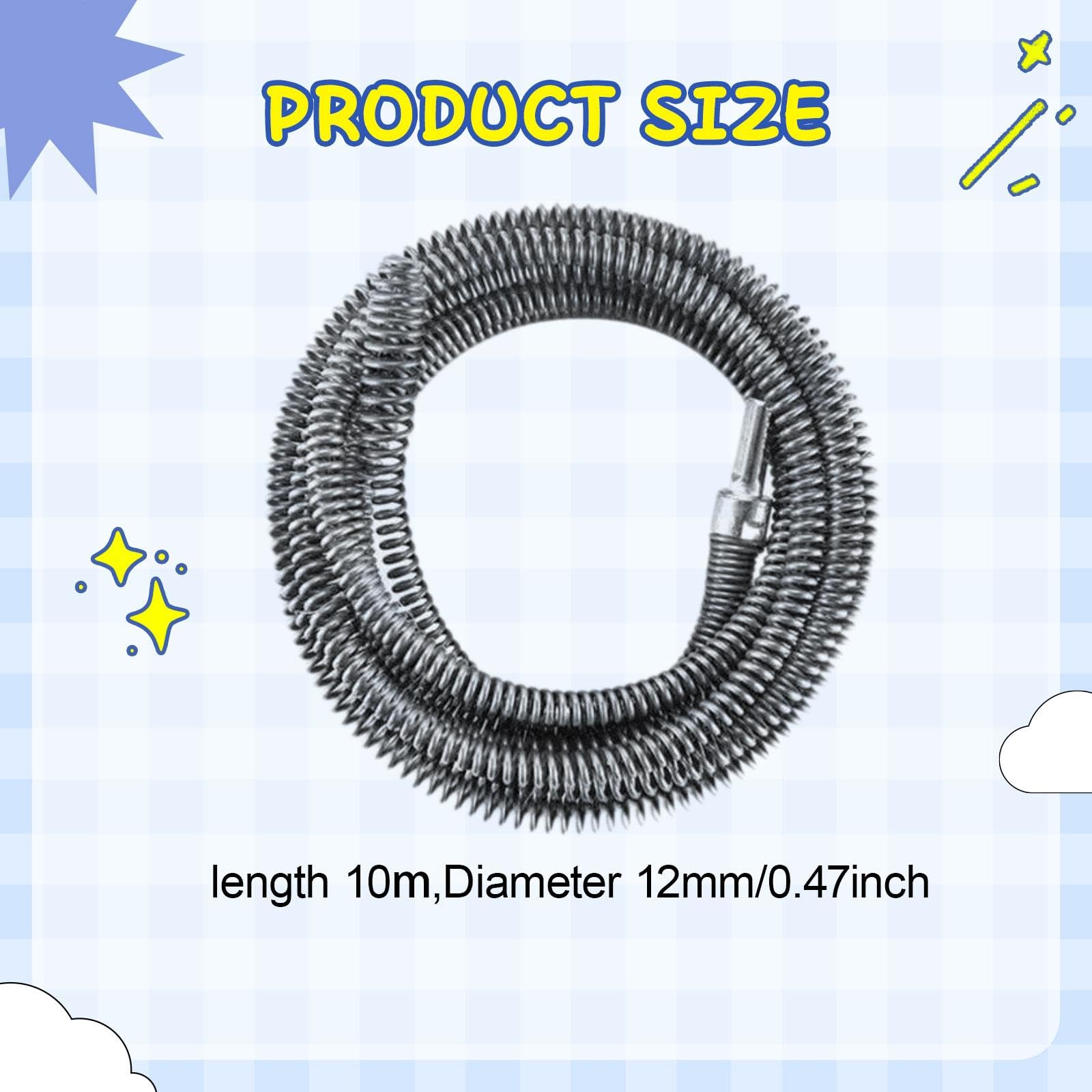 Herramienta para Limpiar Desagües, Serpiente Desatascadora, Tapón para Cabello, Acero, Fácil Instalación, Adecuada para Cocina, Baño Y Bañera, 10m