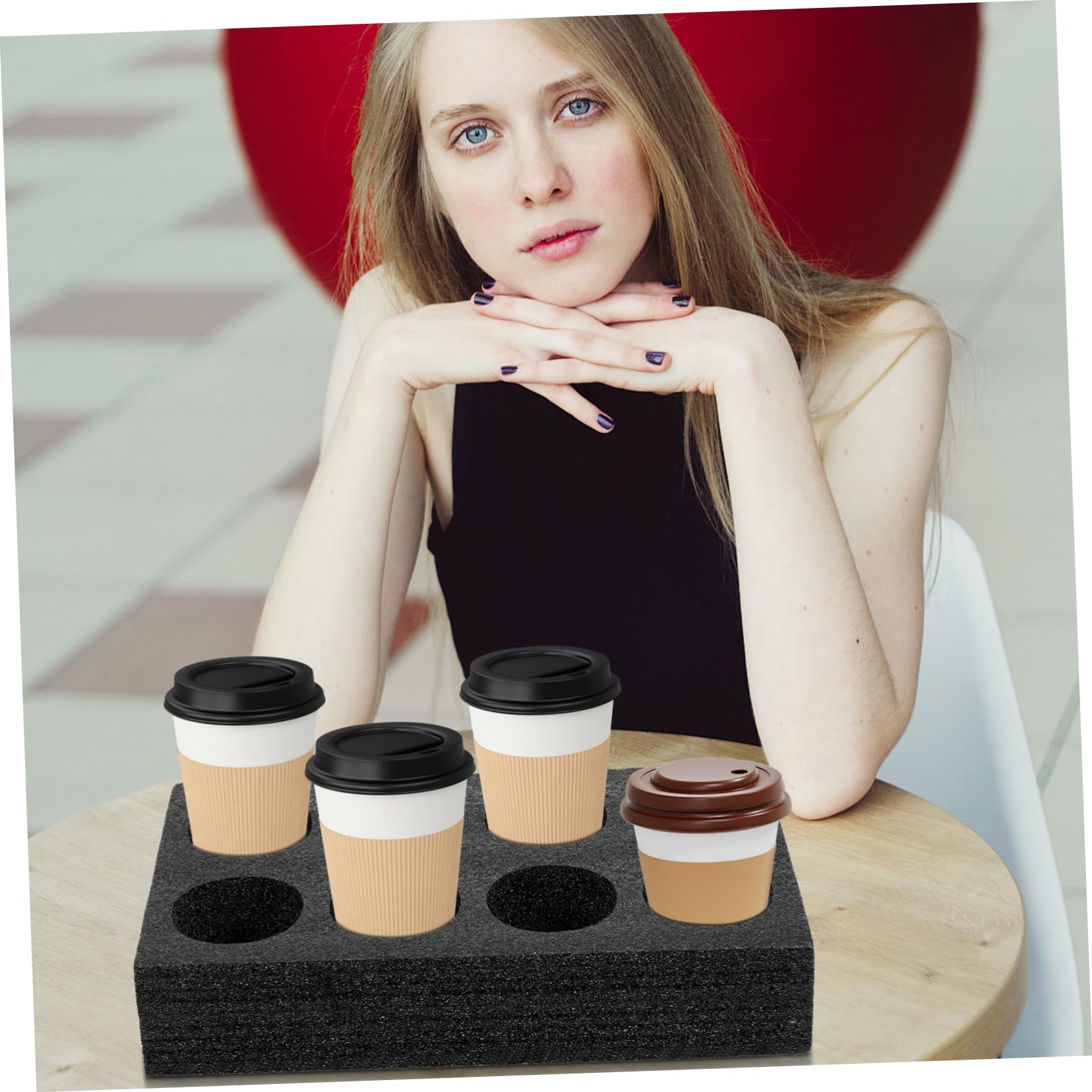 Portabevande in schiuma, 8 tazze da asporto per la consegna, porta bevande da portare a portata di mano, per la consegna di bevande calde e fredde, caffè, tè al latte, bevande (nero)