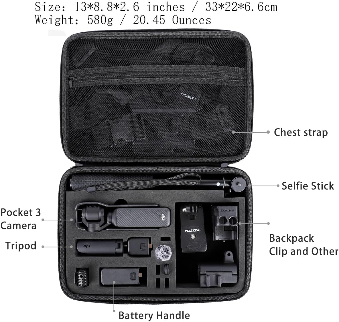 PellKing Waterproof Hard Carrying Case for DJI Osmo Pocket 3 Creator Combo/Power Expansion Combo, Portable Protective Travel Case for Pocket 3 and Accessories - Image 3