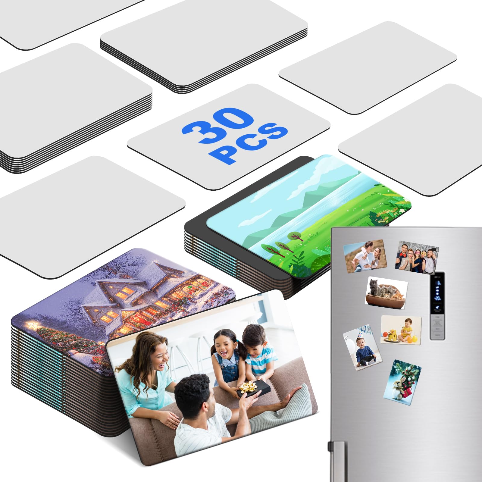 30PCS Sublimation Magnet Blanks 4x3 inch, DIY Sublimation Refrigerator Magnet Personalized Sublimation Blanks Bulk Decorative Sublimation Magnets for Home Fridge Microwave Oven Door, White