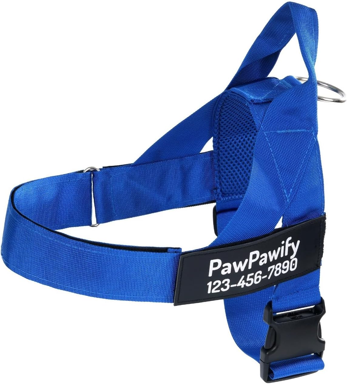 Custom with Name & Phone Number Dog Harness - Easy Walk Harness for Dogs - Pull-Free Walks - Comfort Straps - Breathable Personalized Patch Harness Design (Blue,XXL Chest 33-46 in)