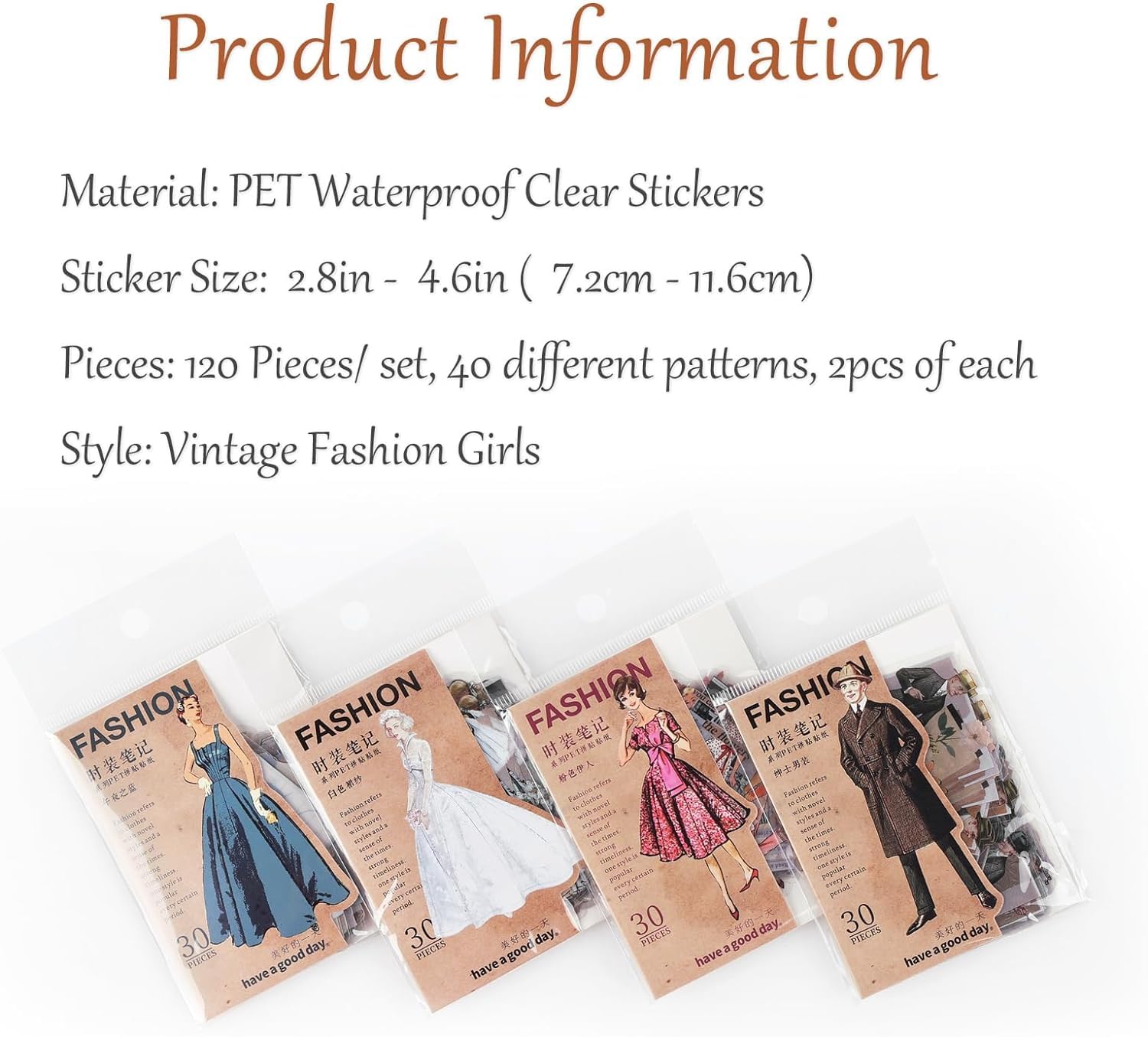120 Adesivi Trasparenti PET Con Donne Vintage – Stickers Aesthetic Per Album, Diario, Laptop, Planner - 3