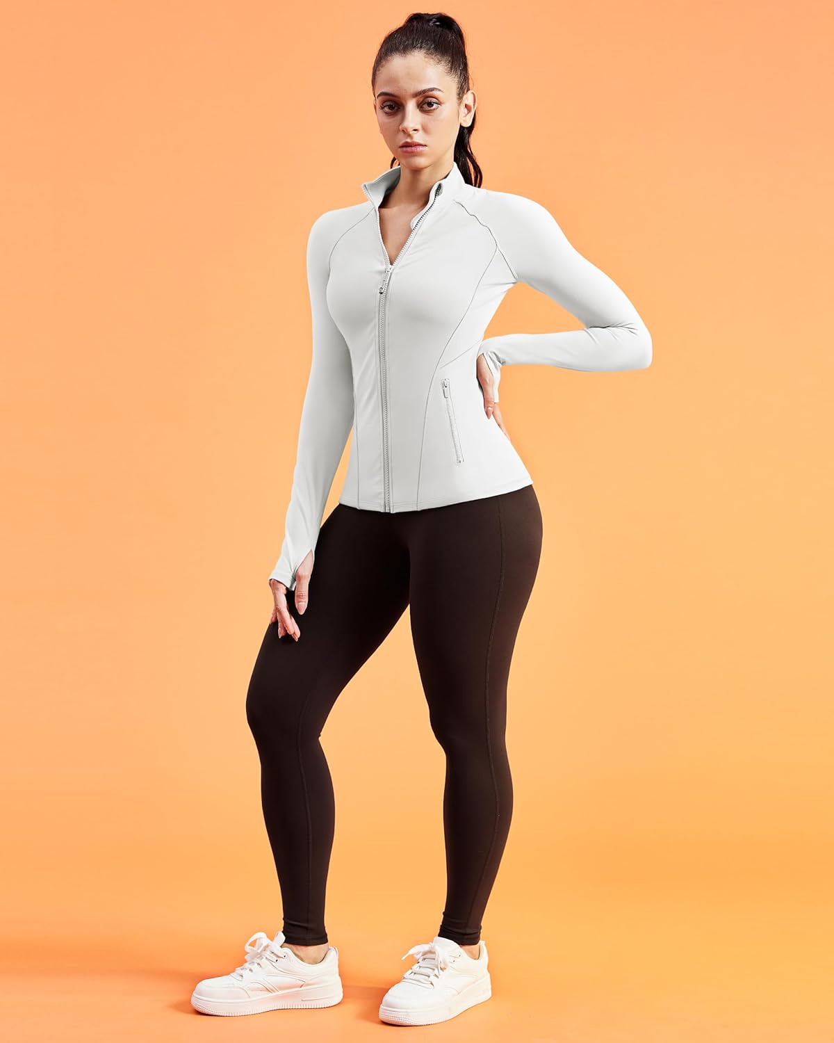 QUEENIEKE Workout Jackets for Woman Zip Up Long Sleeve Slim Fit Athletic Gym Tops Running Jacket with Thumb Holes - Image 6