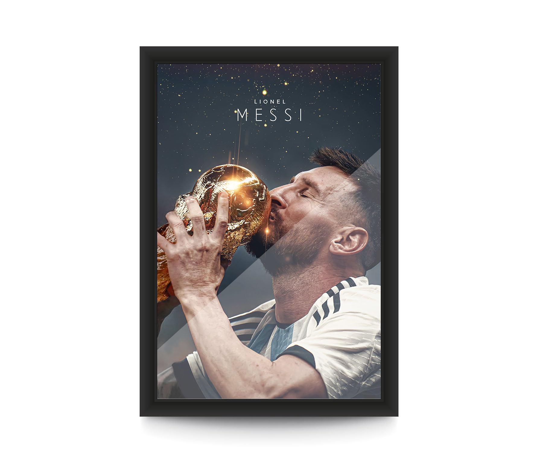 FRAMEO STORE Lionel Messi World Cup Poster Glass frame, Lionel Messi World Cup Trophy wall art framed poster (A4 size - 8 X 12 Inches)