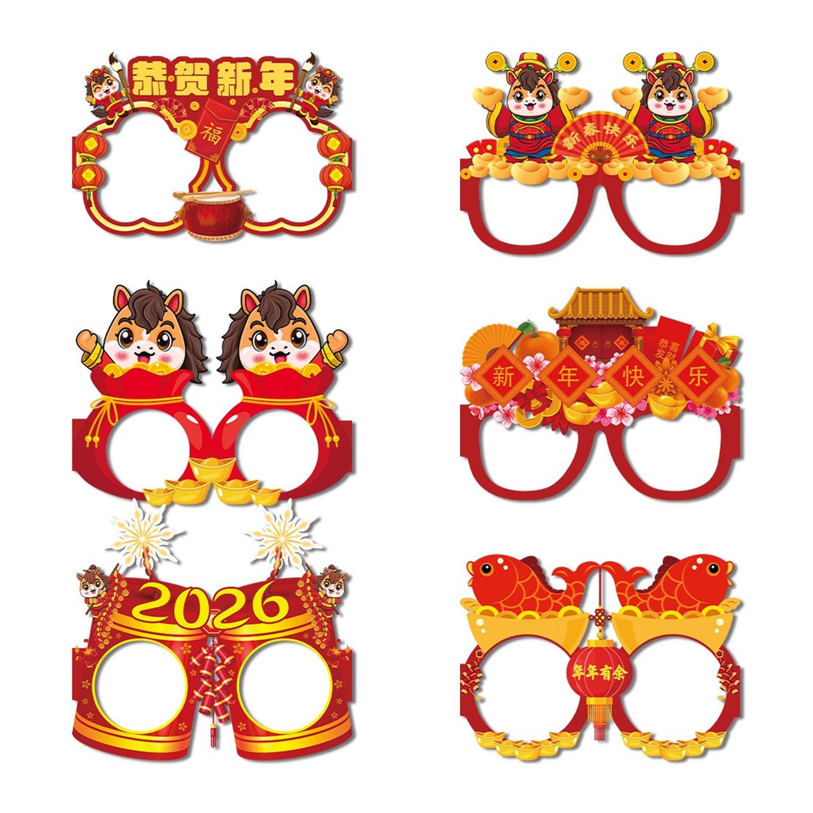 Jazuaiao 6 / 12Pieces New Year Celebration Glasses Sustainable Paper Design Multiple Styles Option Photo Booth Accessories Sustainable Party Glasses New Year