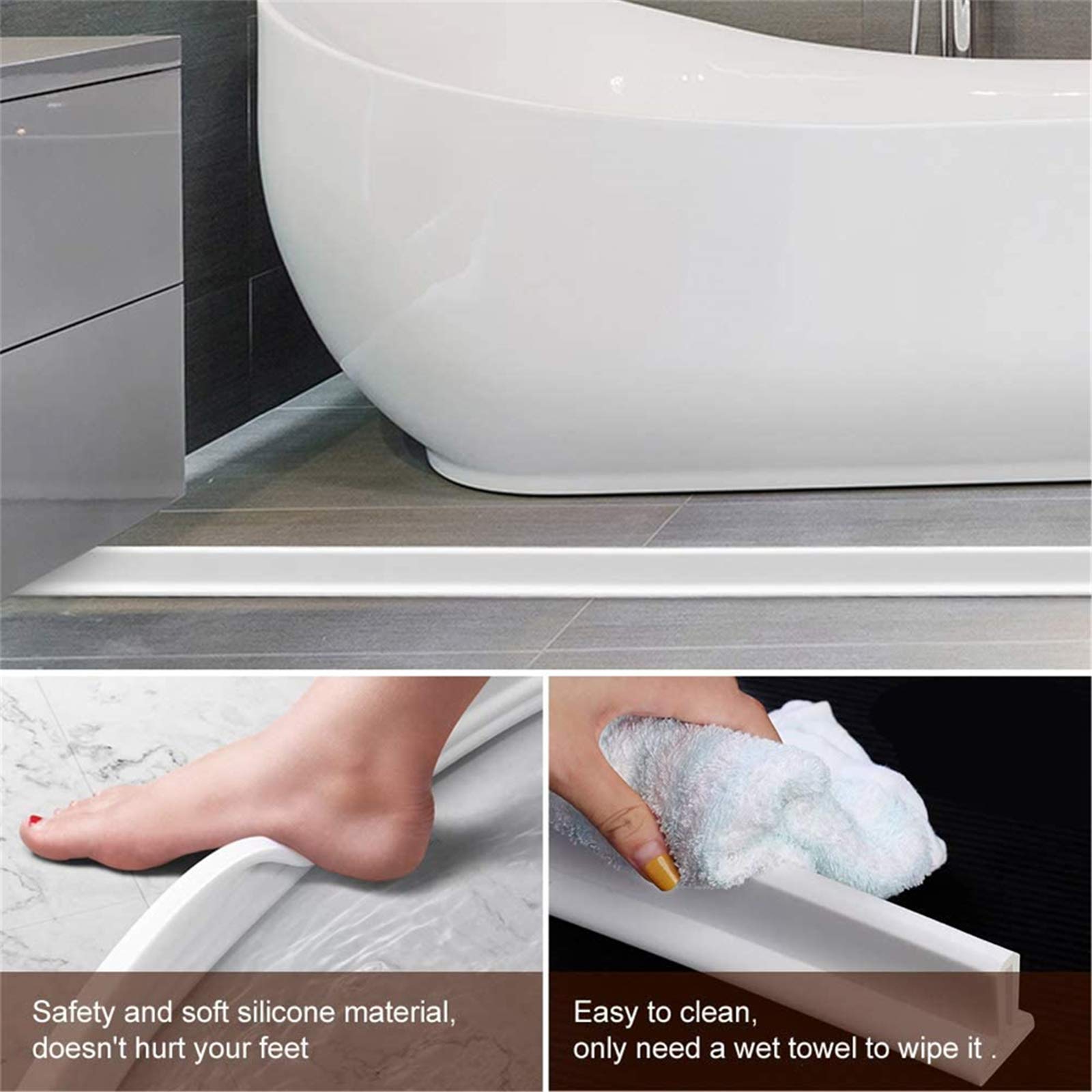 Junta de silicona impermeable para puerta de ducha para habitación húmeda y baño, 200 cm, autoadhesiva, flexible, evita el desbordamiento de agua, ideal para separación húmeda y seca