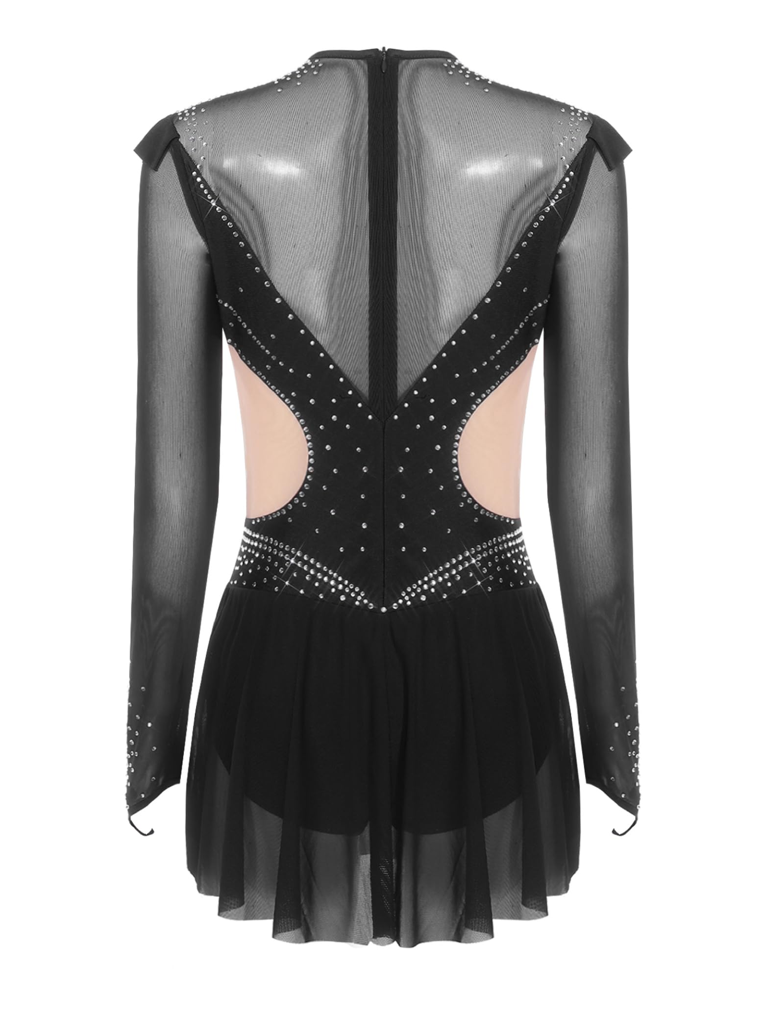 Vestito da donna Pattinaggio Artistico Danza sul Ghiaccio Vestito Strass Manica Lunga Body