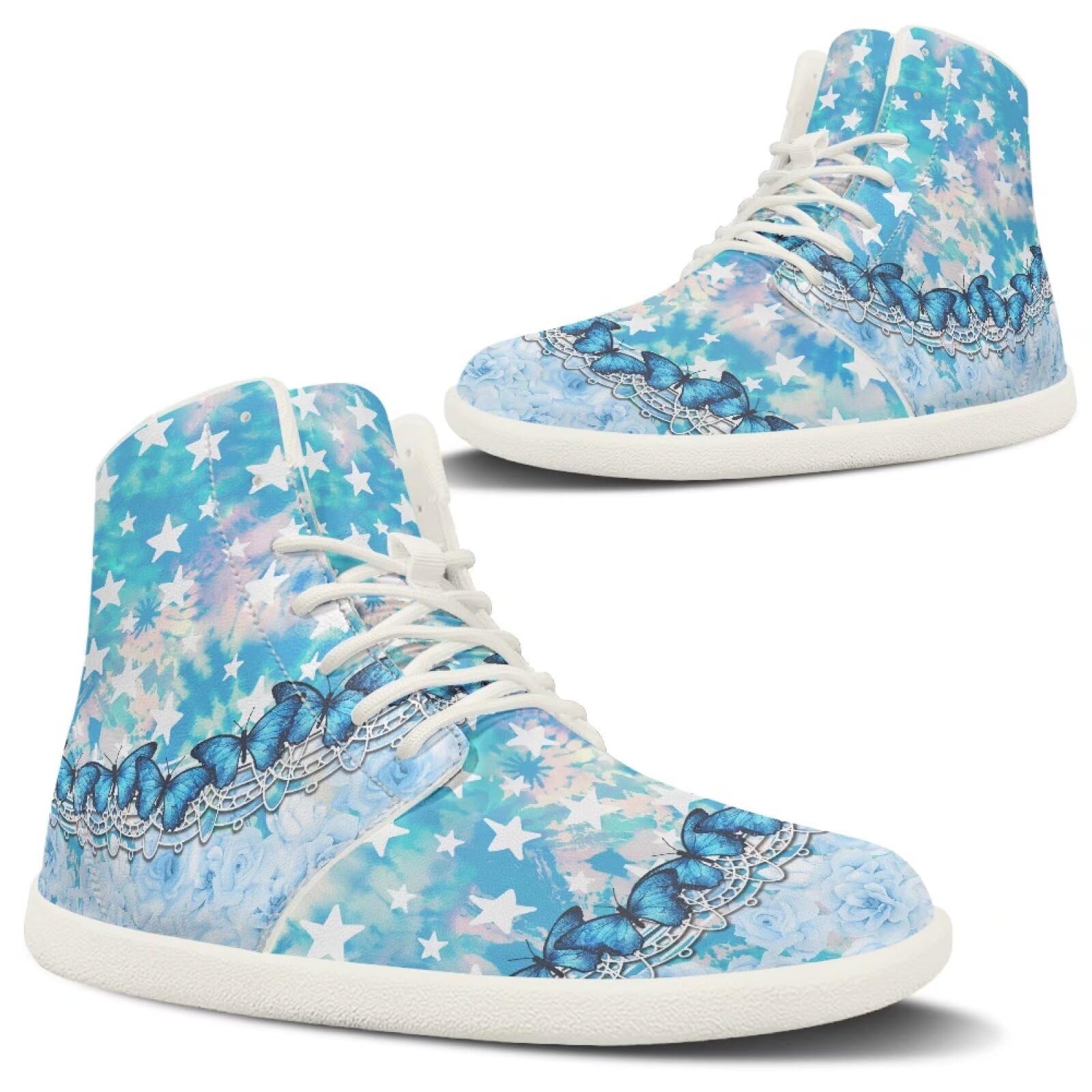 Fuxowvby Star Blue Butterfly Wide Fashion Barefoot Women Casual Zero Drop Running Workout Soft Play Training Sneaker for Ladies Waterproof Non-Slip Cross-Trainer for Womens White US 11