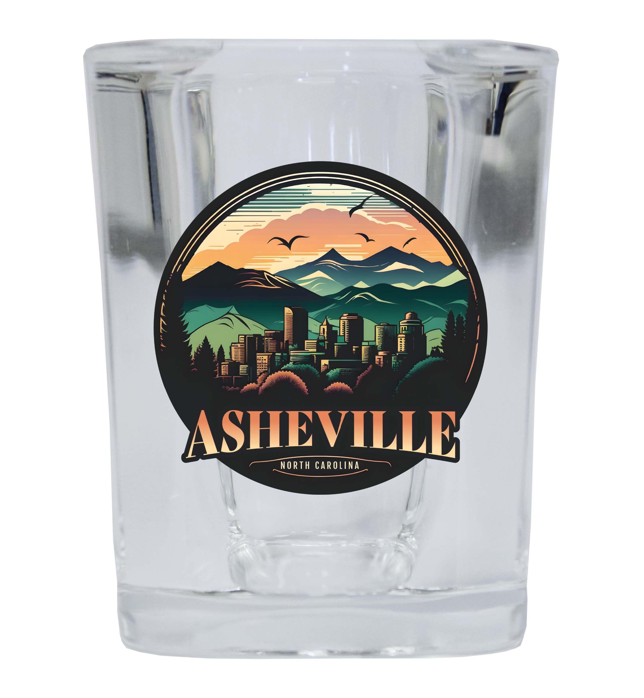 R and R ImportsAsheville North Carolina Design C Souvenir 2 Ounce Shot Glass Square Single