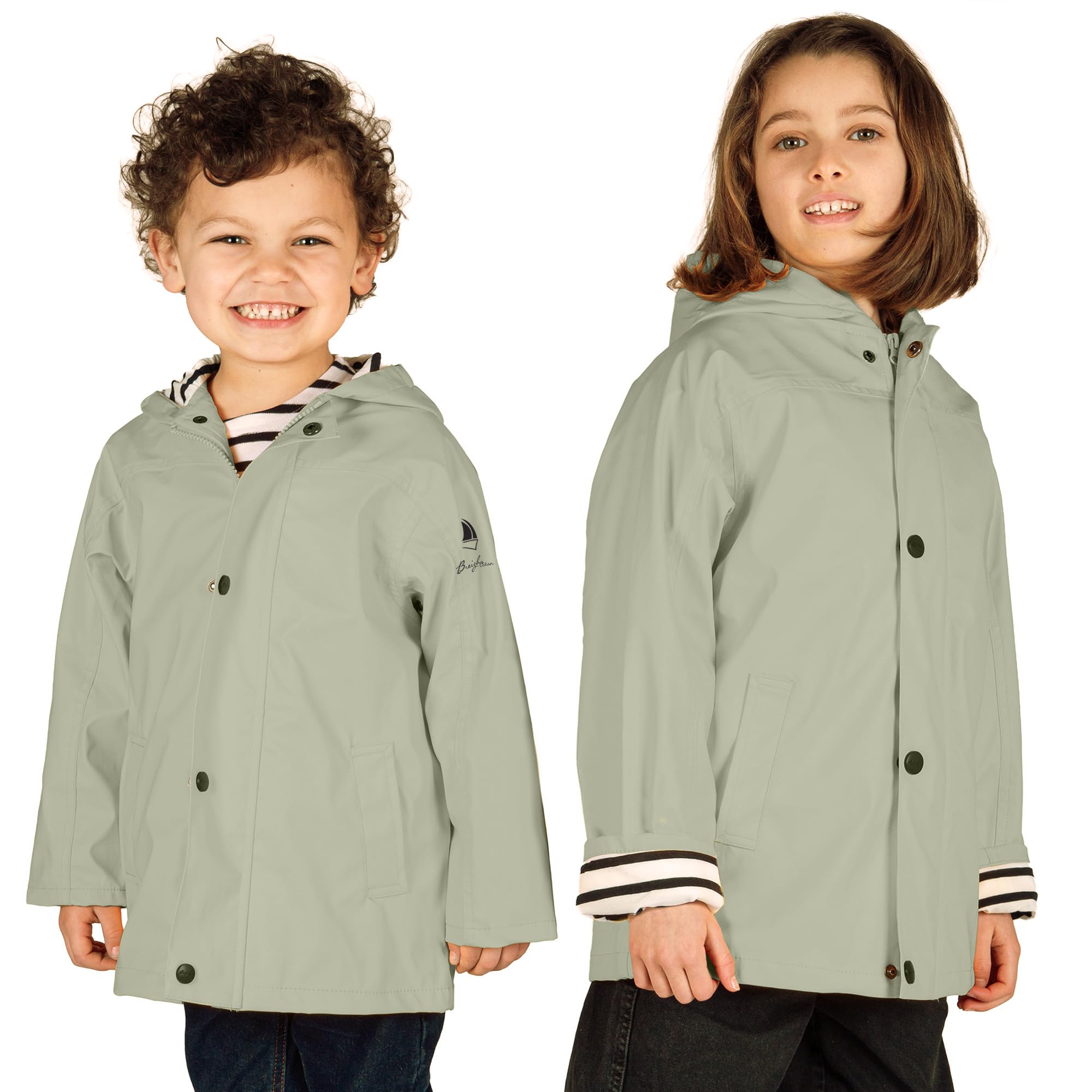 Breizh Ocean - Impermeabile Bambino Ragazzo o Ragazza, Da 1 a 14 anni, Marchio Francese ELVEN, Giacca Impermabile Bambino con Interno A Righe con Cappuccio Elasticizzato - Disponibili Taglie Grandi